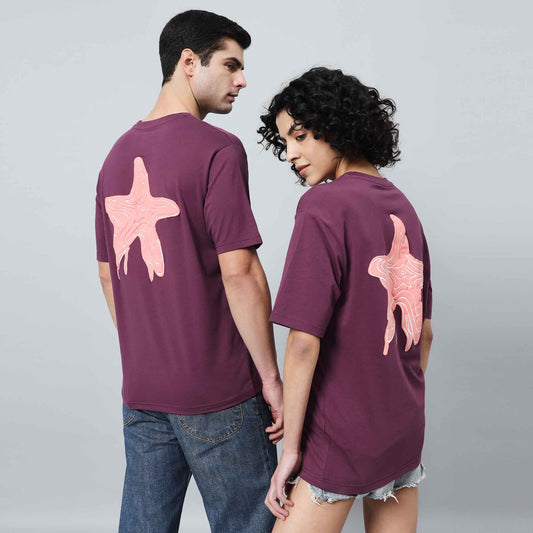Starfish graphic print Solid Lycra Jersey Oversize T-shirt