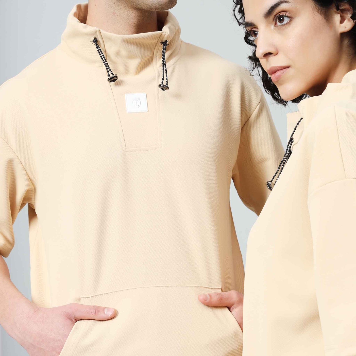 Co-ord set - Oversize High neck T-shirt with drawstring and Kangaroo Pockets