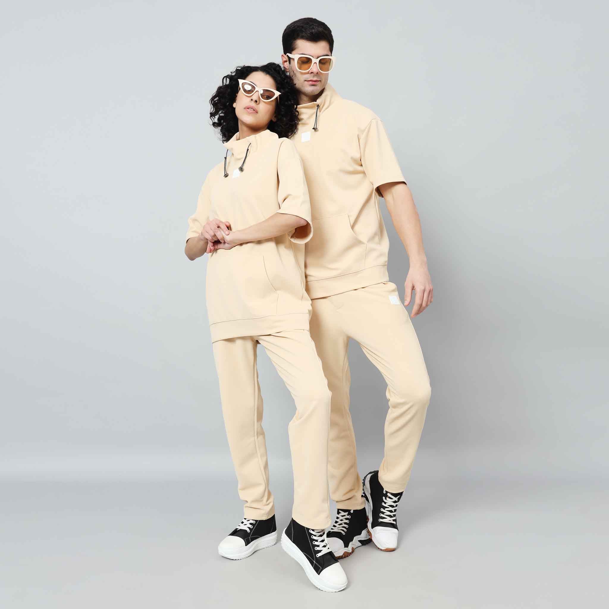 Co-ord set - Oversize High neck T-shirt with drawstring and Kangaroo Pockets