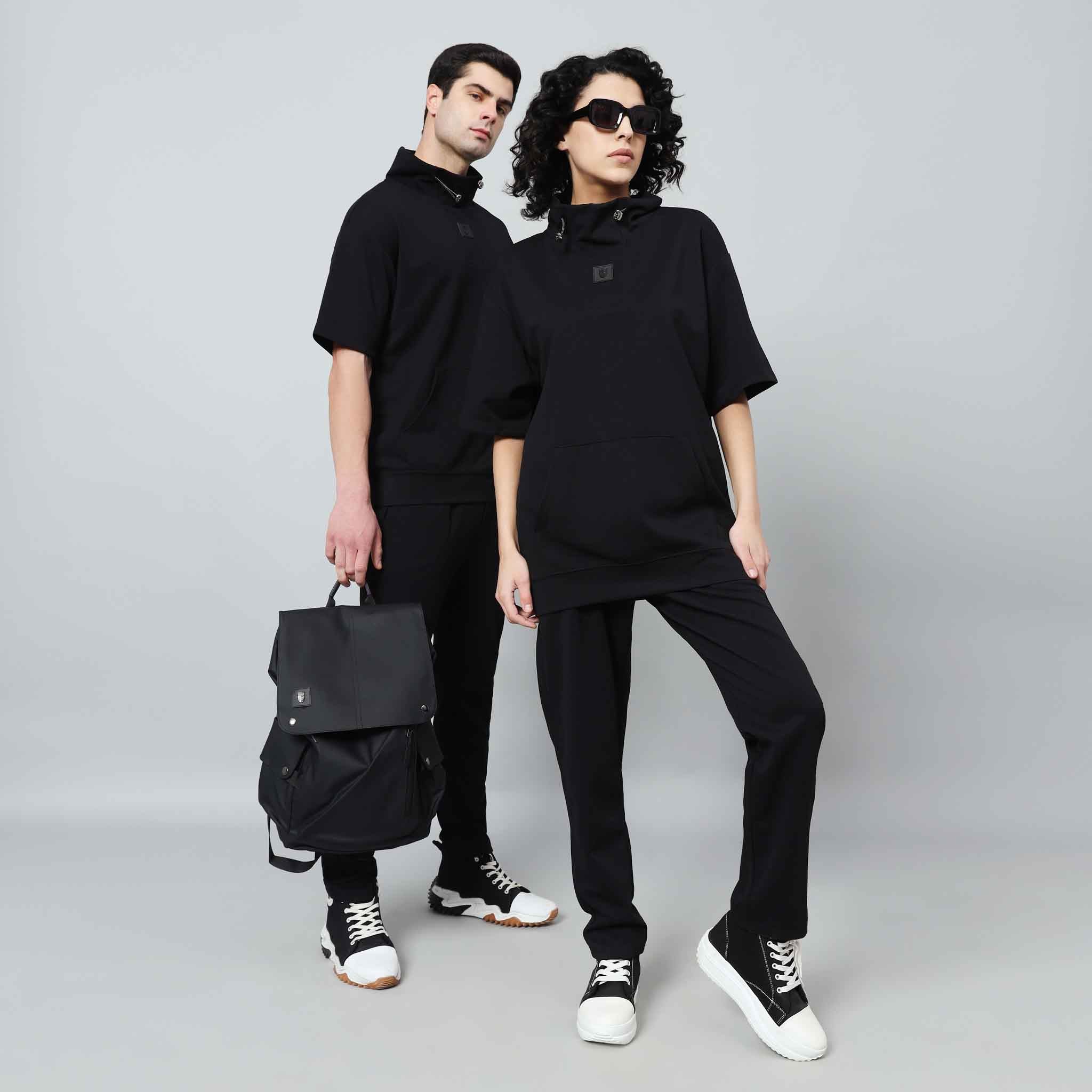 Co-ord set - Oversize High neck T-shirt with drawstring and Kangaroo Pockets