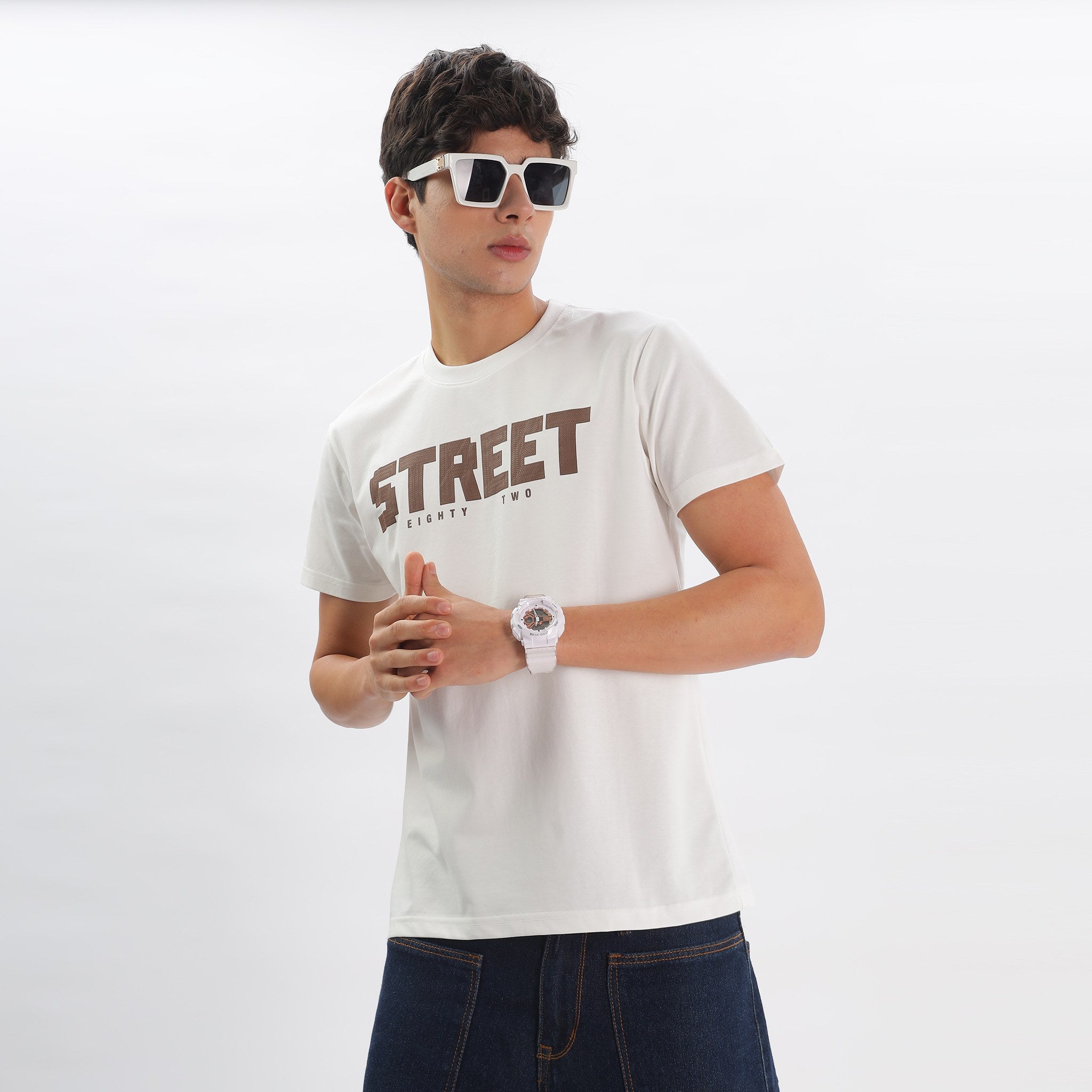 Mens Regular Fit Crew Neck T-shirt - Textured Print