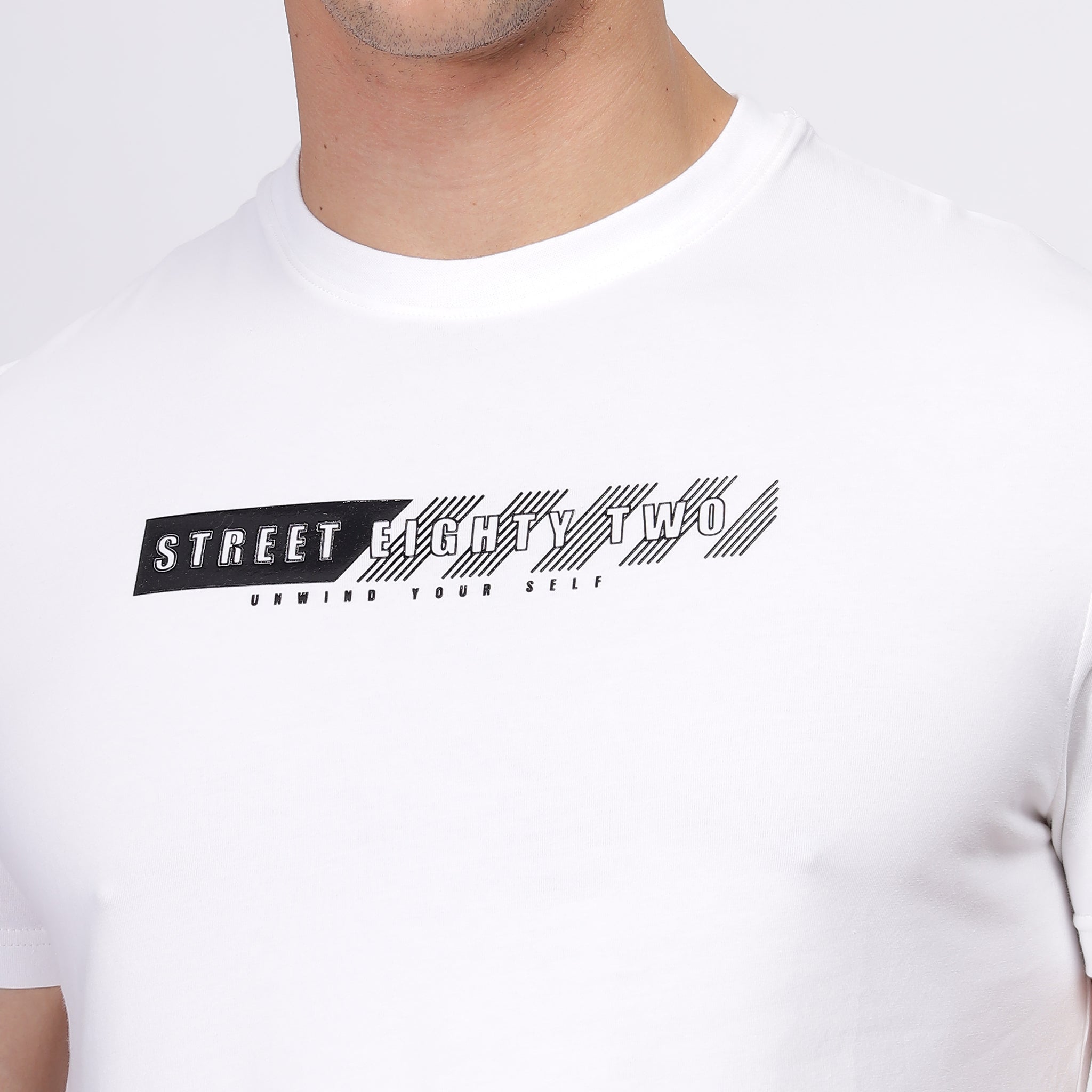 Regular Fit Crew Neck T-shirt - Street82 dash lines front print