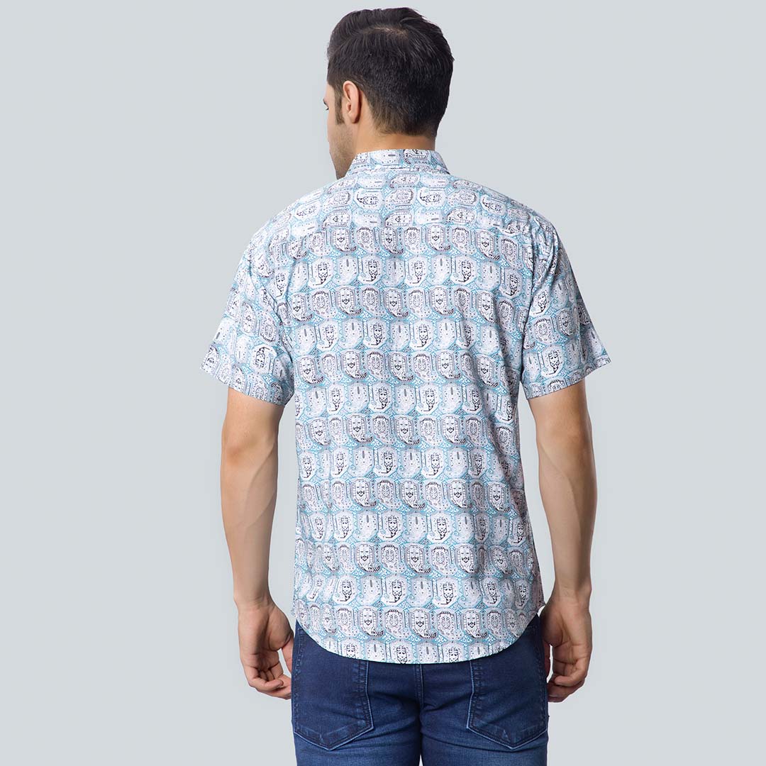 Rayon Apostrophe Print Turquoise Shirts for Men