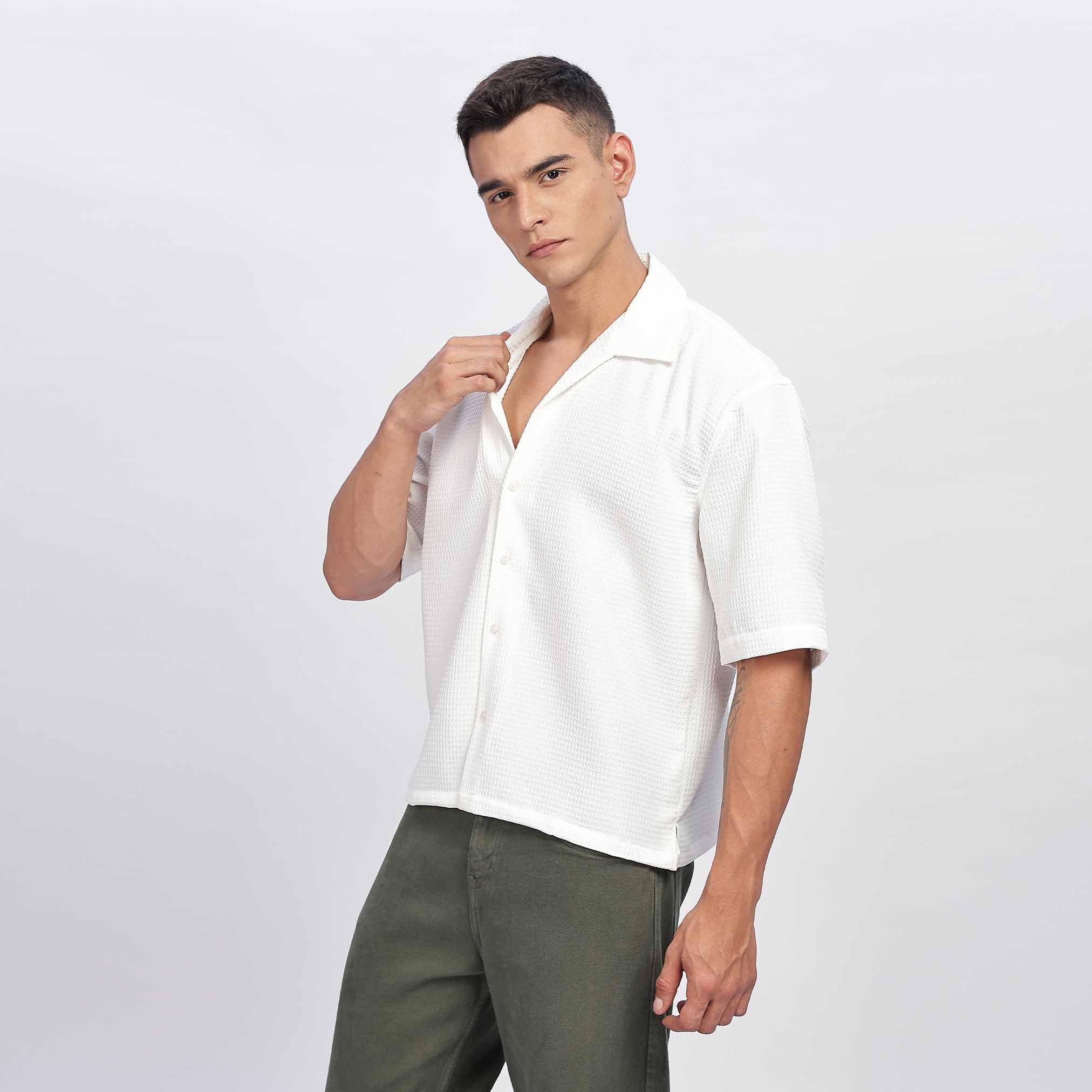 Short Sleeve Cuban Collar Casual Shirt