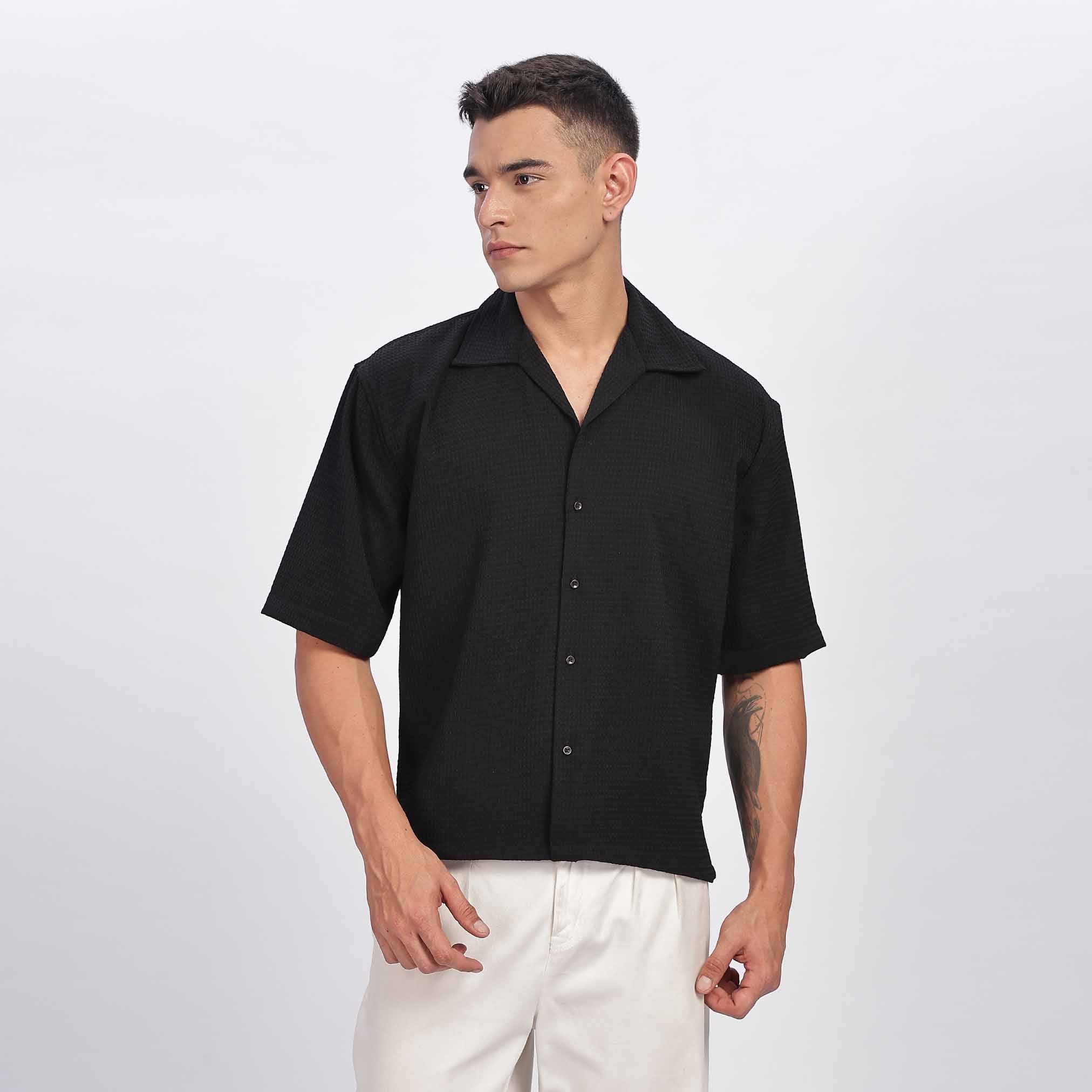 Short Sleeve Cuban Collar Casual Shirt