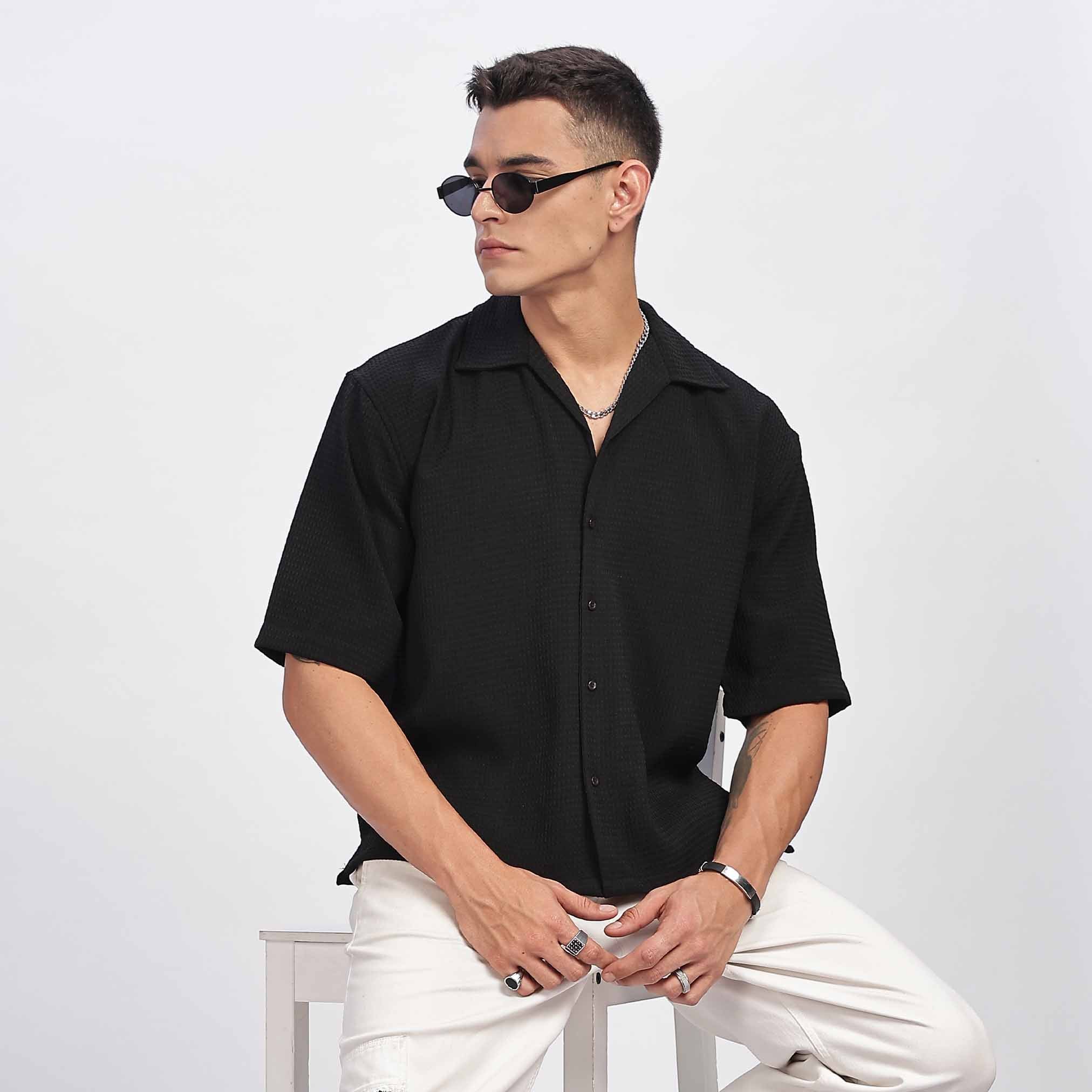 Short Sleeve Cuban Collar Casual Shirt