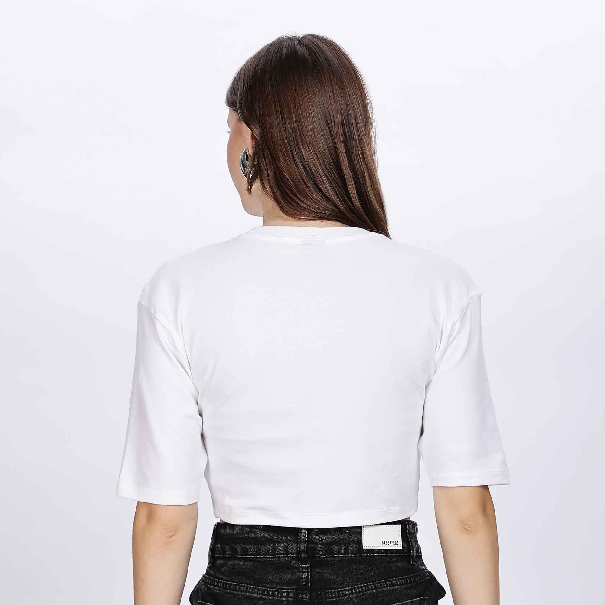 Half Sleeve Casual Crop Top with Embroidery Logo