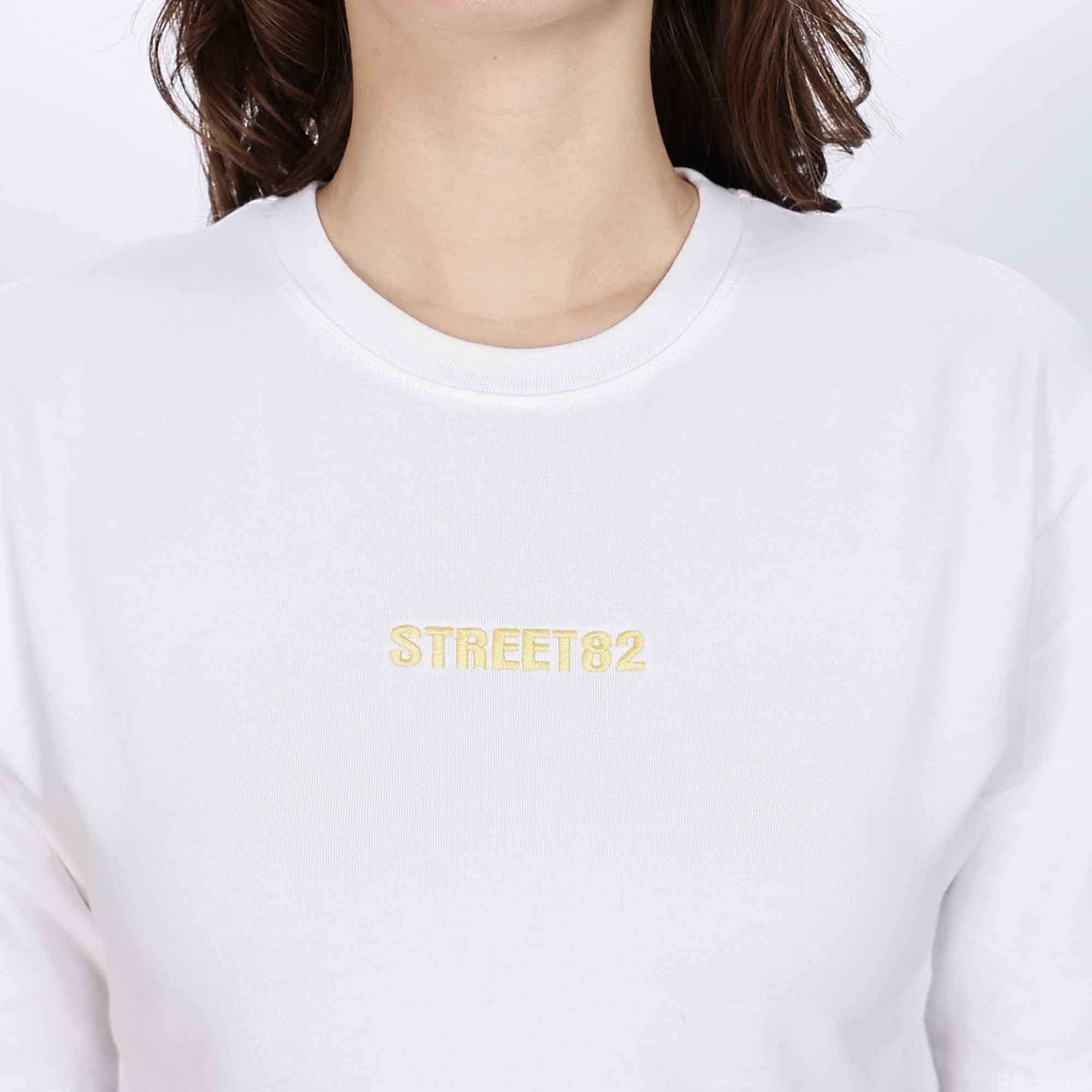 Half Sleeve Casual Crop Top with Embroidery Logo