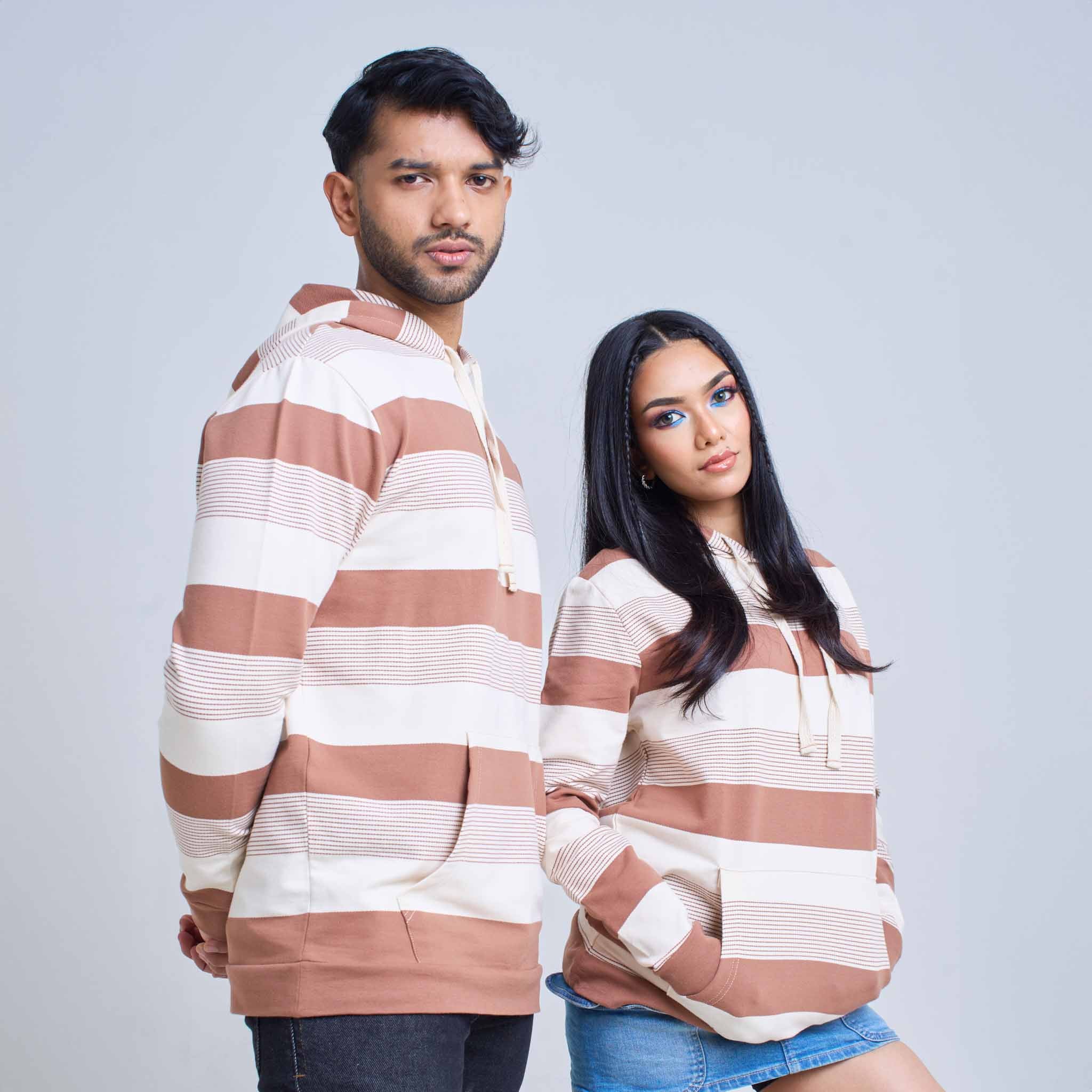 Long Sleeve Hoodie Solid and Line Stripes