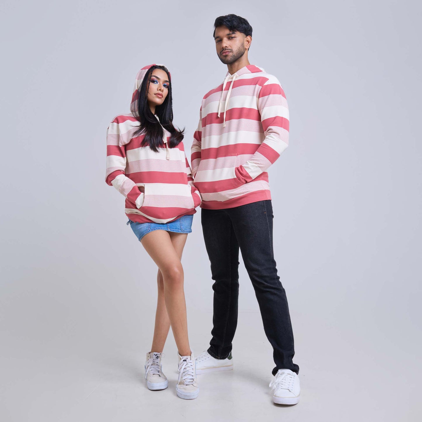 Long Sleeve Hoodie Solid and Line Stripes