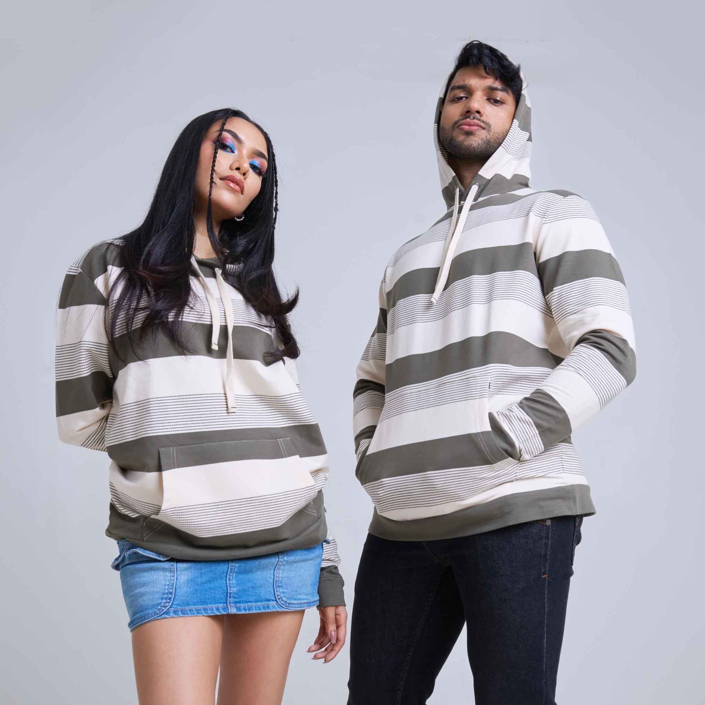 Long Sleeve Hoodie Solid and Line Stripes