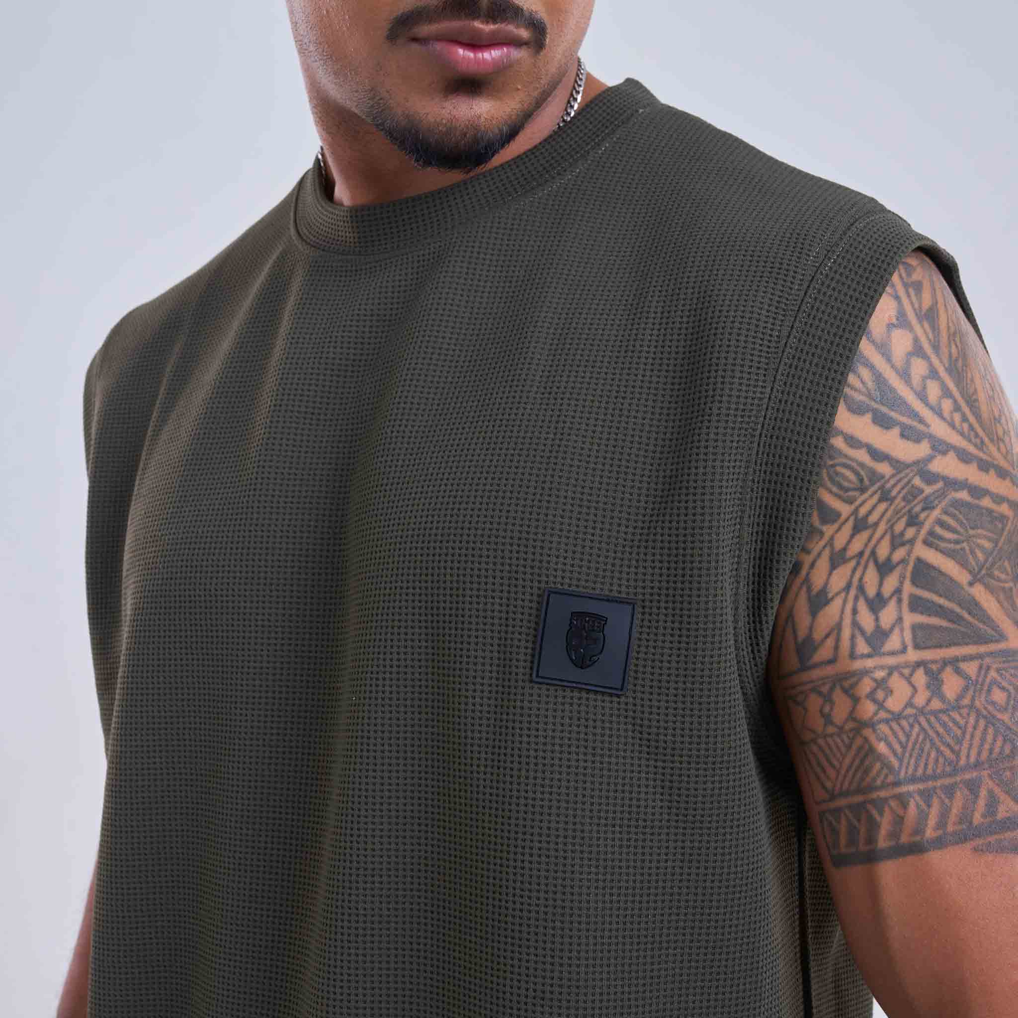 Co-ord set - Oversize Arm Cut T-shirt Rubber Logo Badge