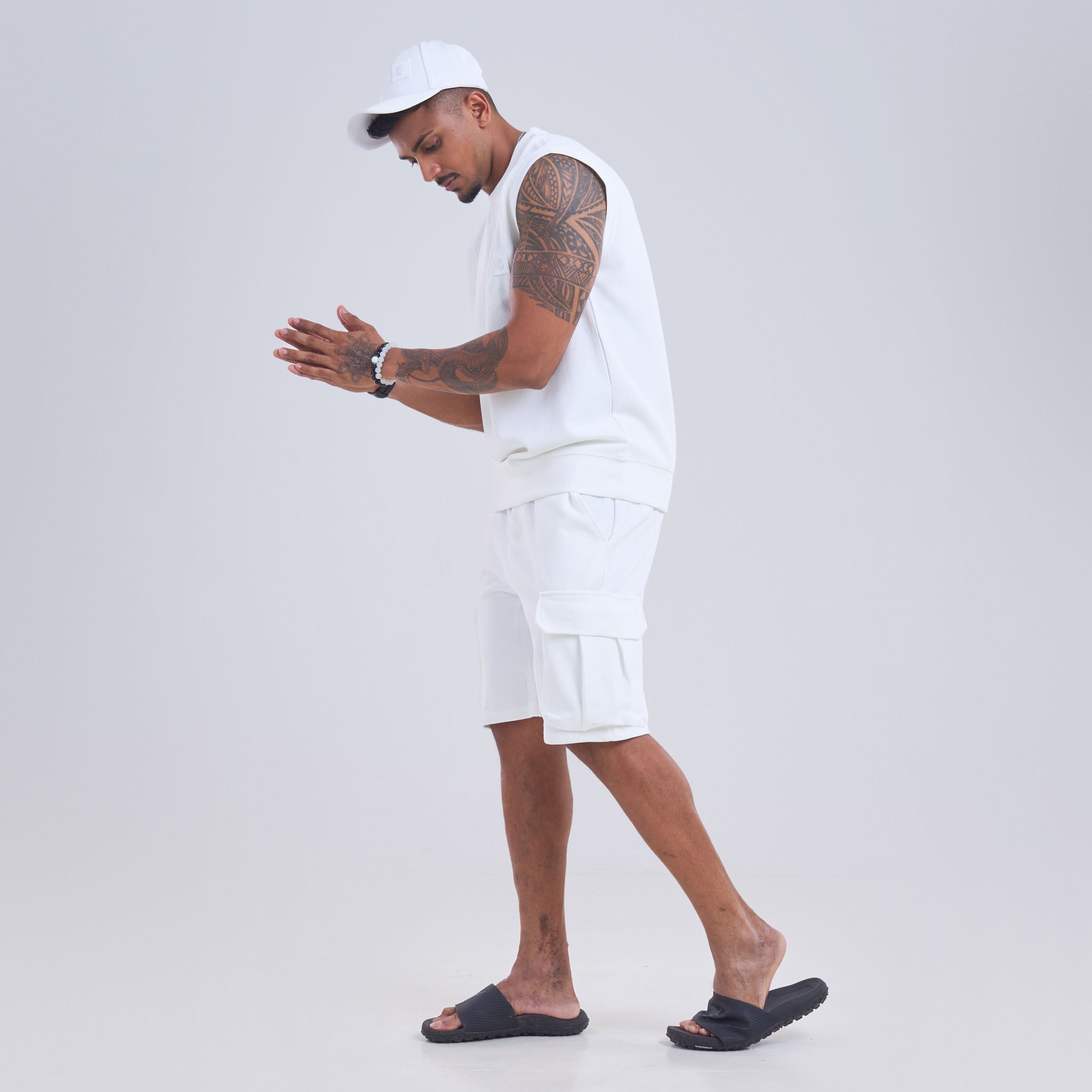 Co-ord set - Oversize Arm Cut T-shirt Rubber Logo Badge