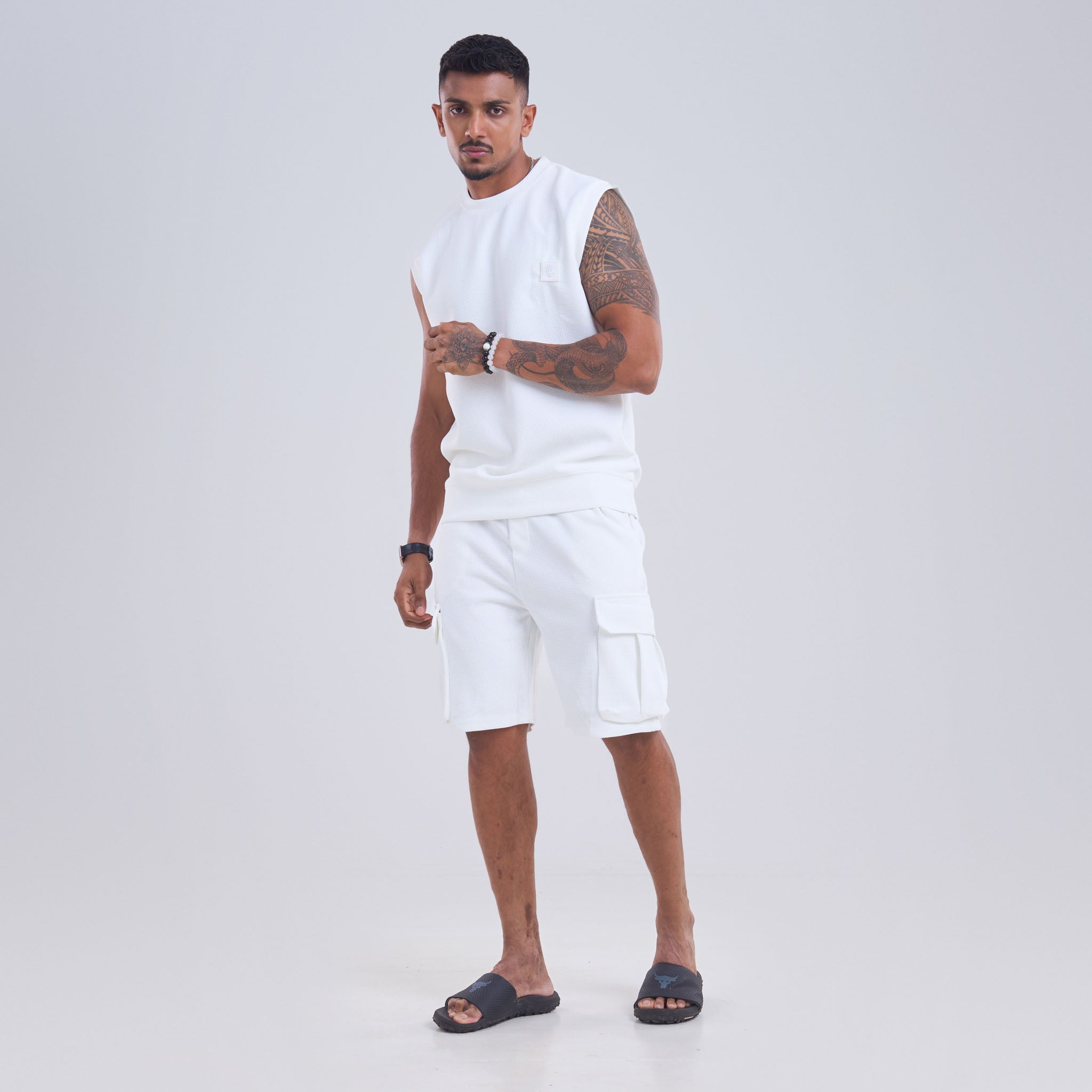 Co-ord set - Oversize Arm Cut T-shirt Rubber Logo Badge