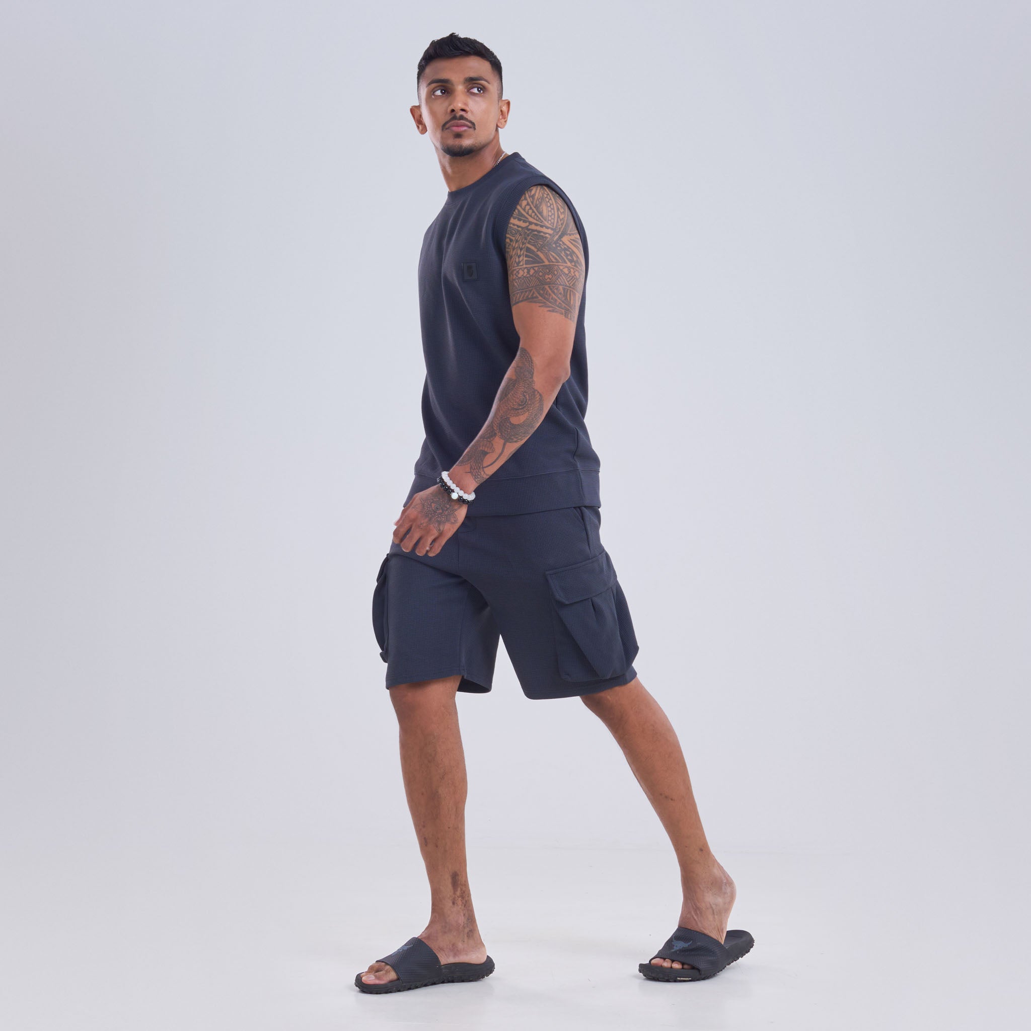 Co-ord set - Oversize Arm Cut T-shirt Rubber Logo Badge