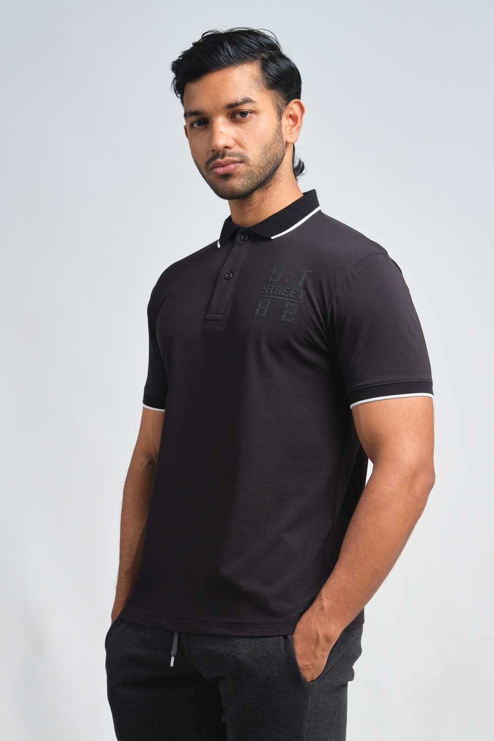 Right chest large ST82 silicon print - Luxury Premium cotton, Slim fit polo T-shirt