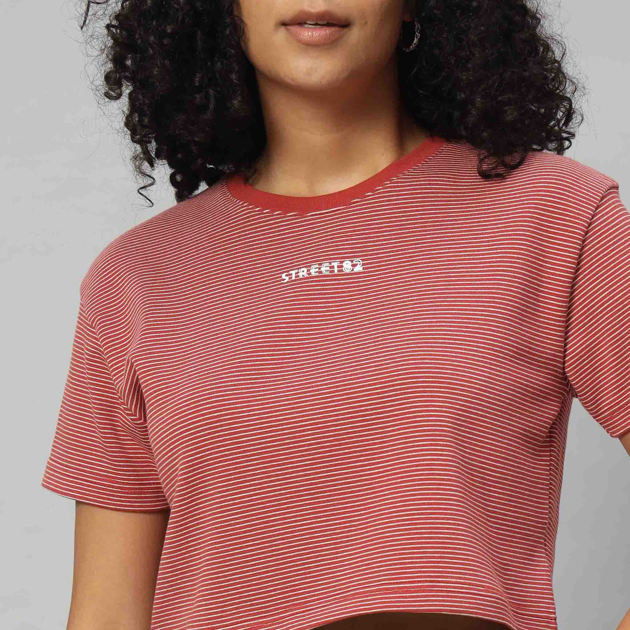 Ladies Crop Top with Stripes