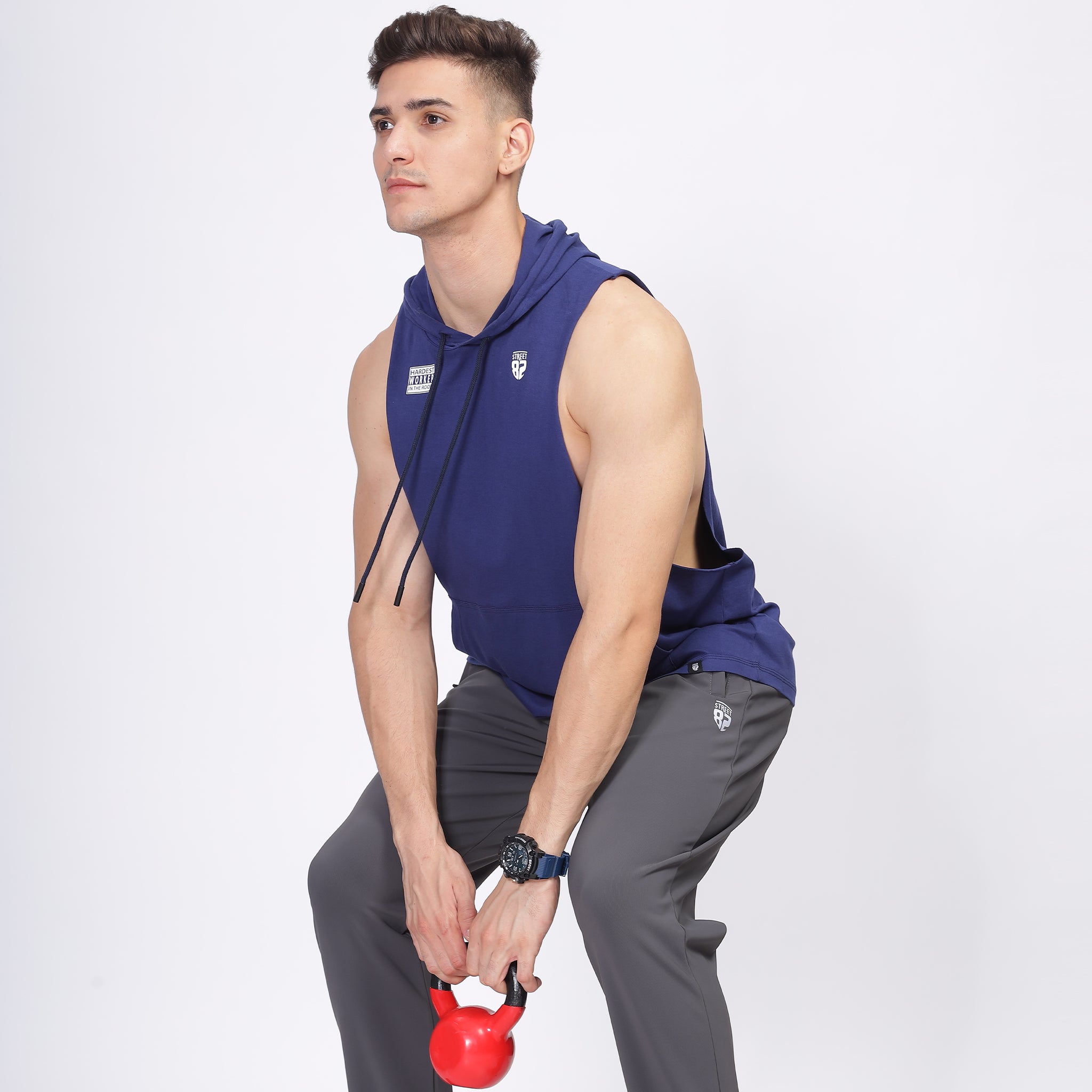 Mens drawstring hooded vest