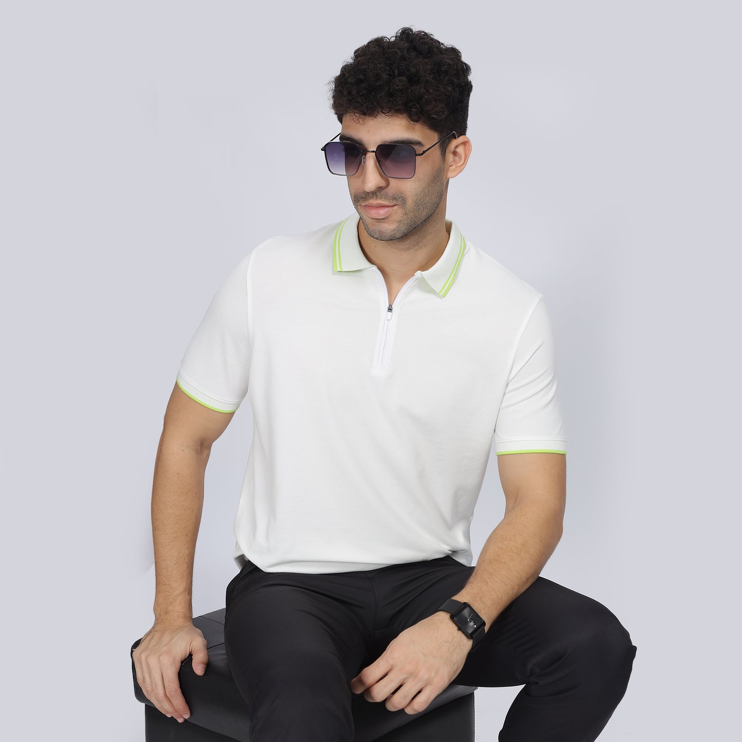 Mens Polo Collar T-shirt - Zipper Attached