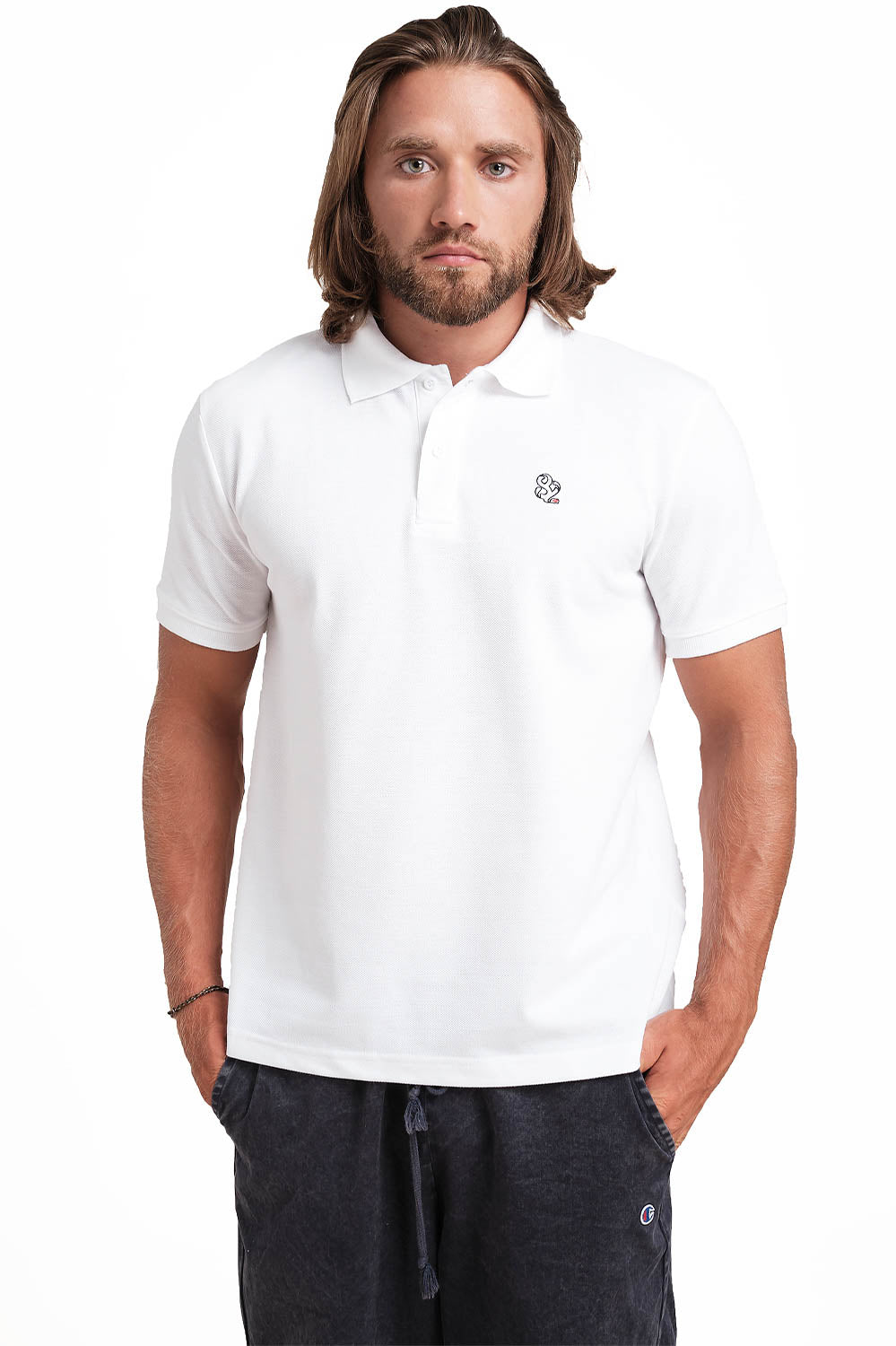 Polo White T-Shirts With Front Embroidery, Solid Pique Fabric