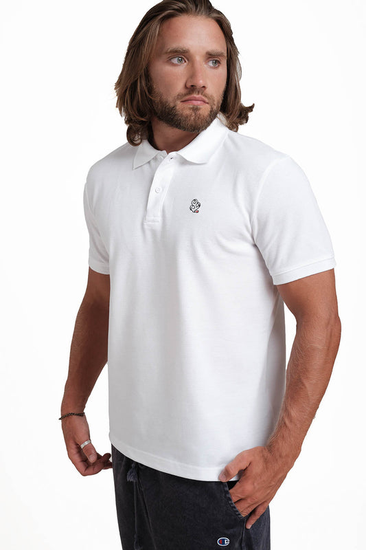 Polo White T-Shirts With Front Embroidery, Solid Pique Fabric