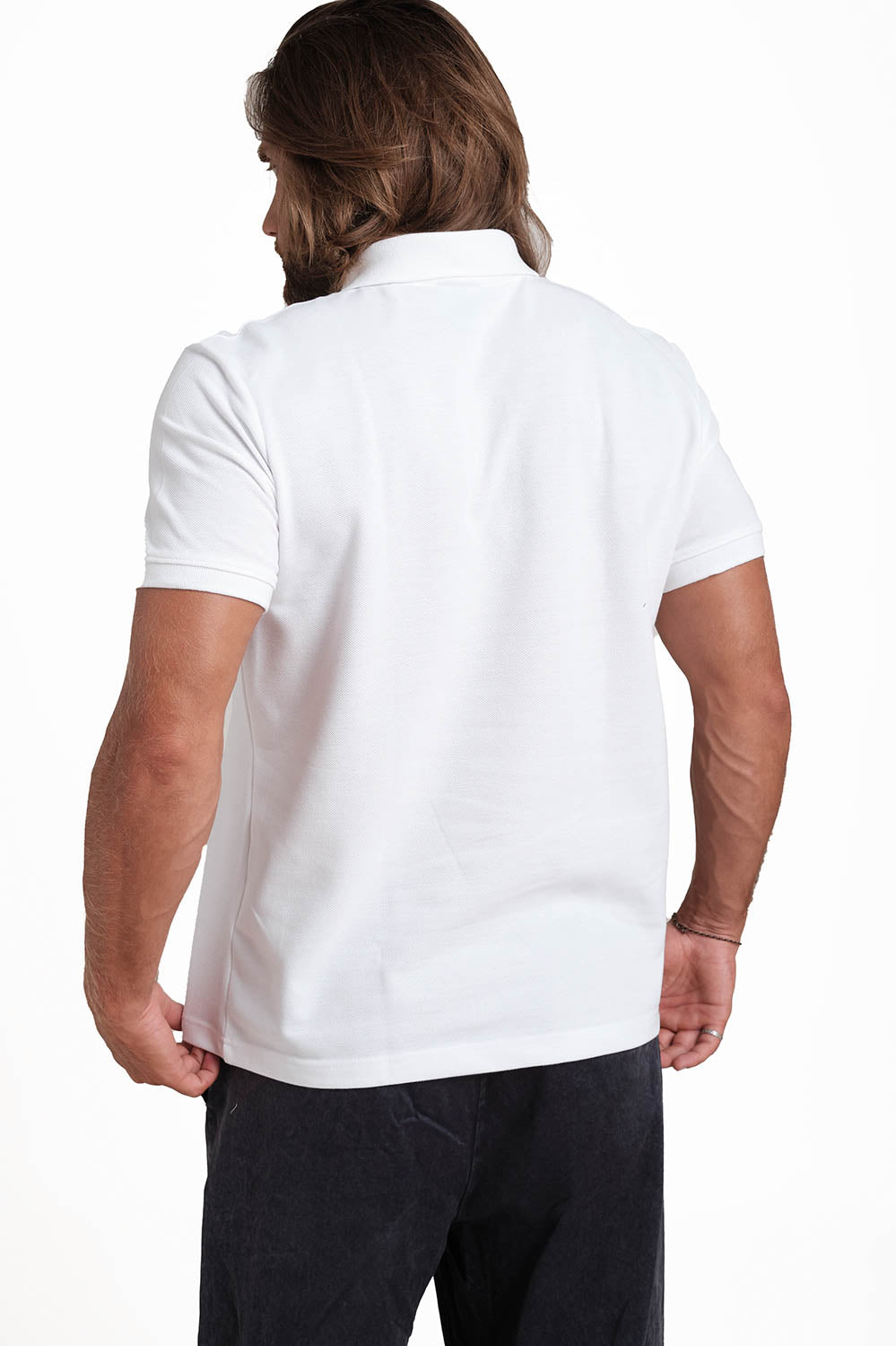 Polo White T-Shirts With Front Embroidery, Solid Pique Fabric