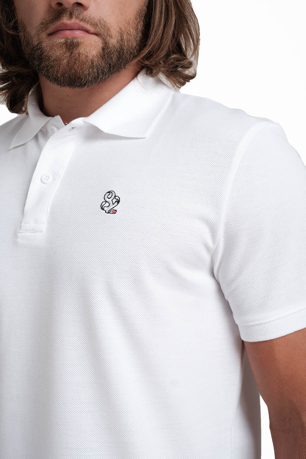 Polo White T-Shirts With Front Embroidery, Solid Pique Fabric