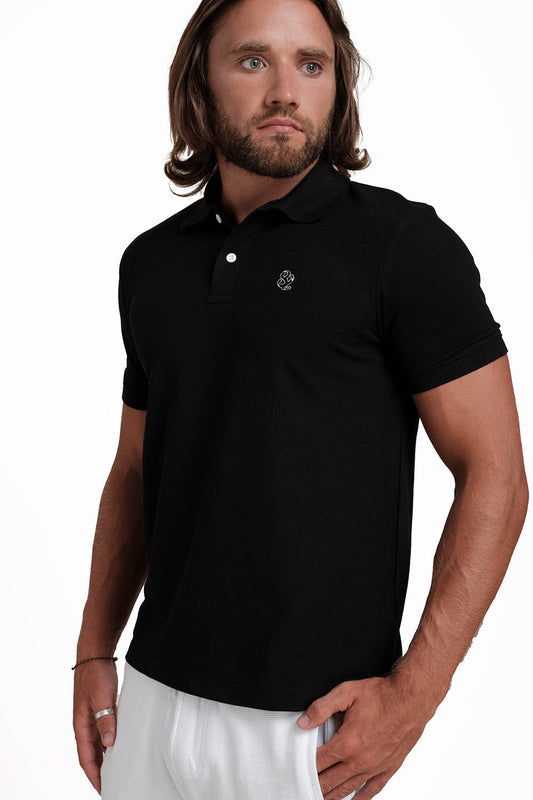 Polo Black T-shirts with Front Embroidery, Solid pique fabric