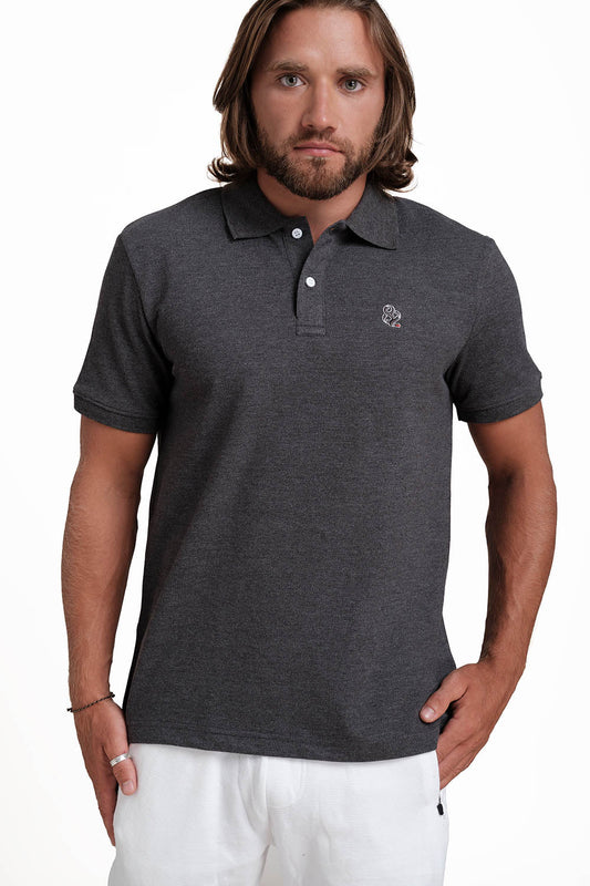 Polo Charcoal T-shirts with Front Embroidery, Solid pique fabric