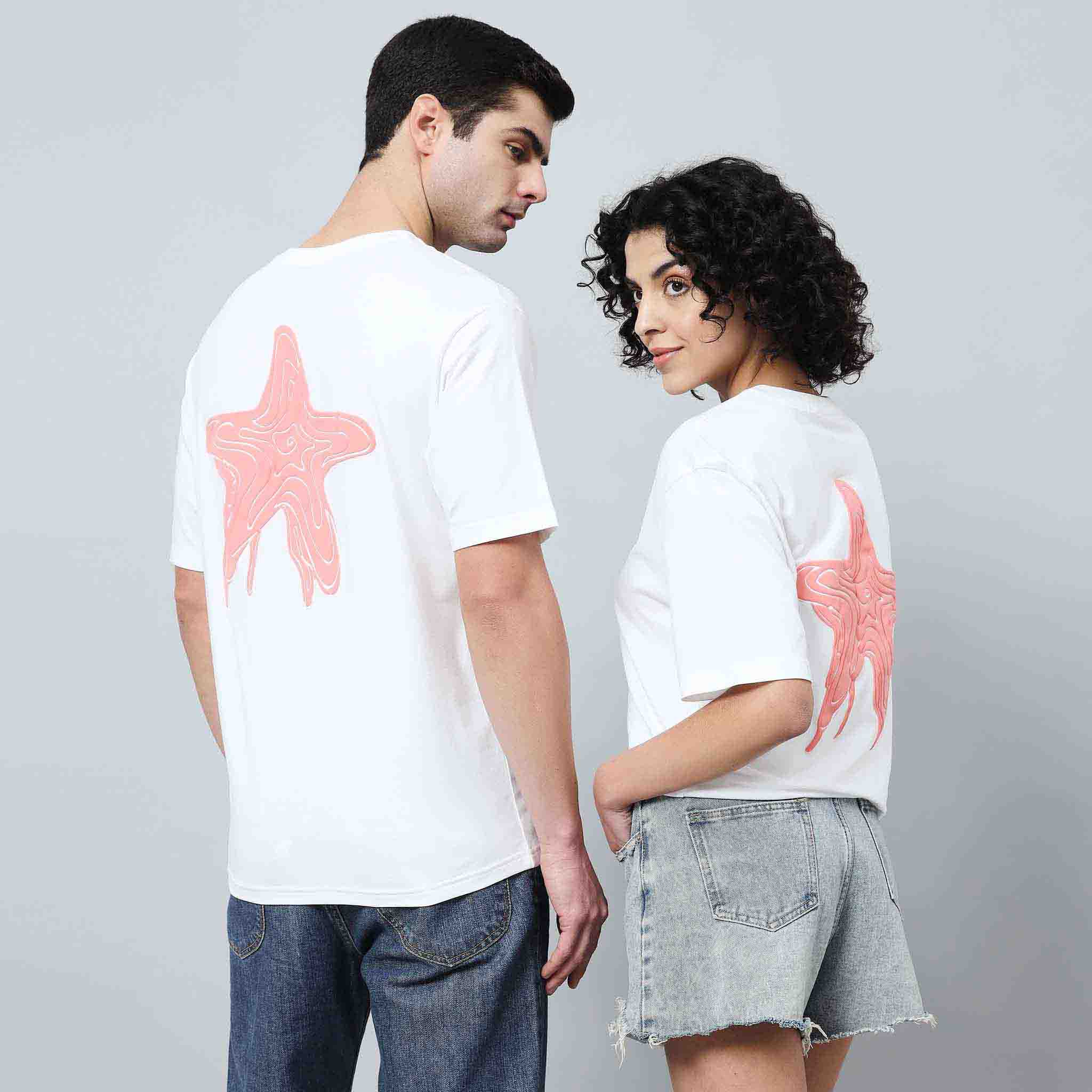 Starfish graphic print Solid Lycra Jersey Oversize T-shirt