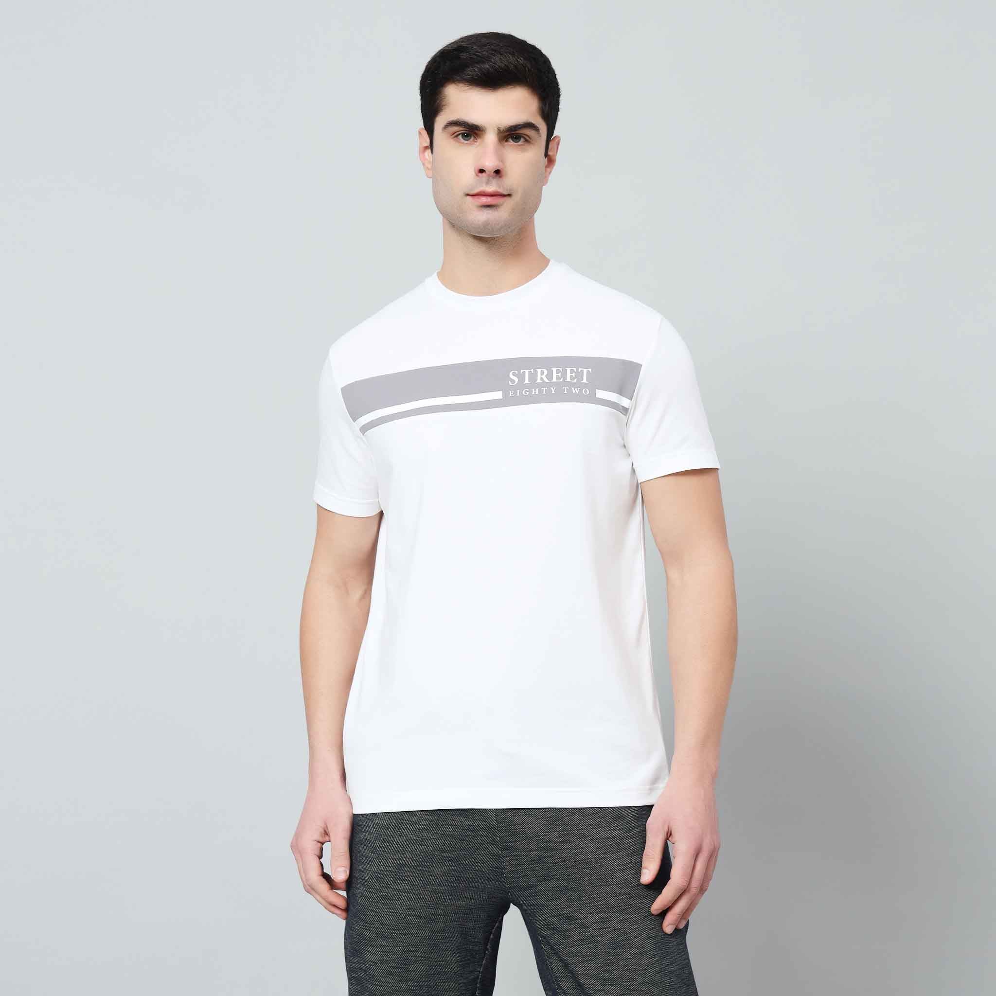 Regular Fit Crew Neck T-Shirt - Street82 Wording with Background Print