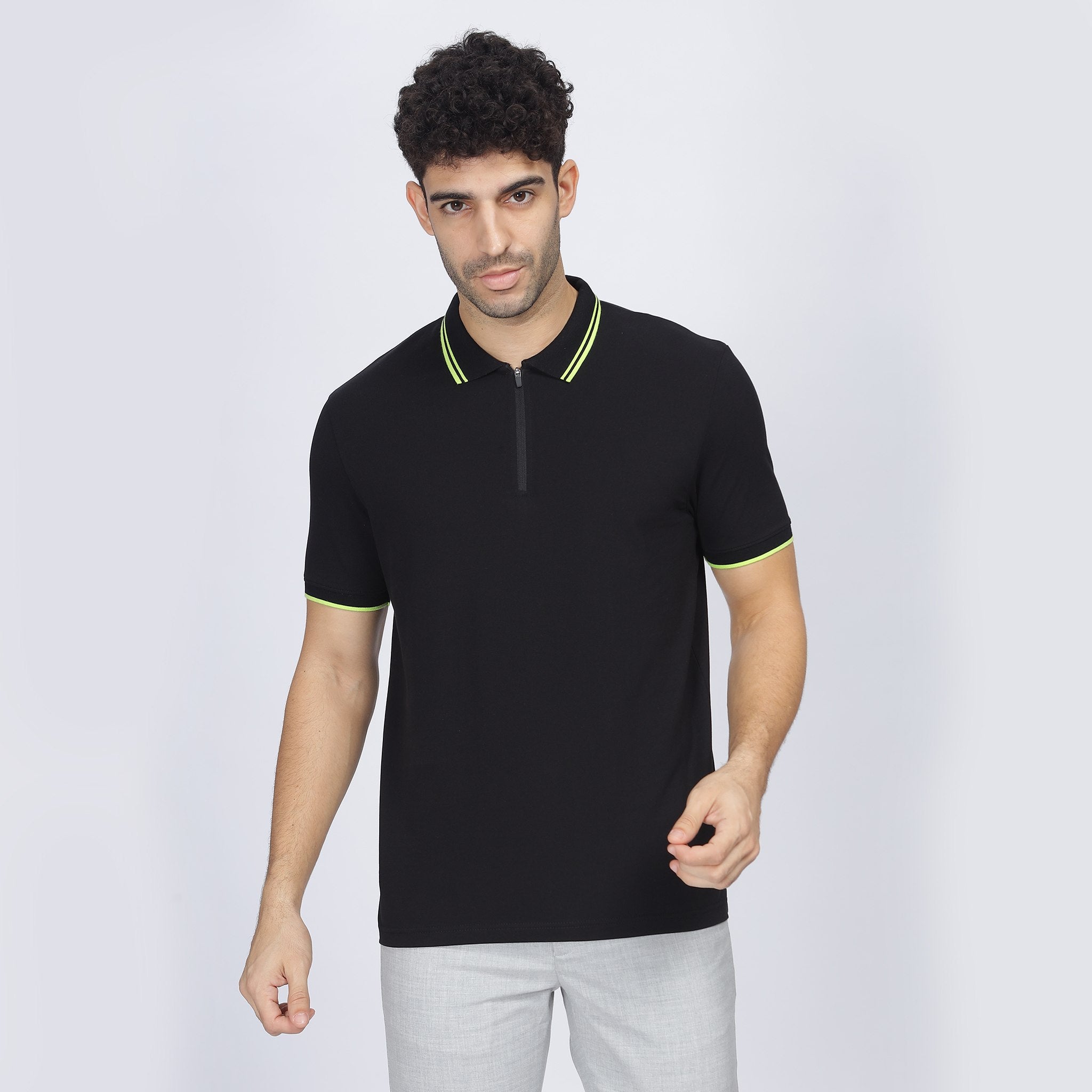 Mens Polo Collar T-shirt - Zipper Attached