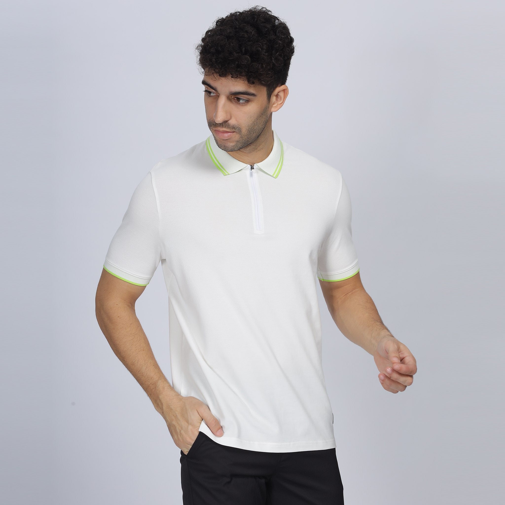 Mens Polo Collar T-shirt - Zipper Attached