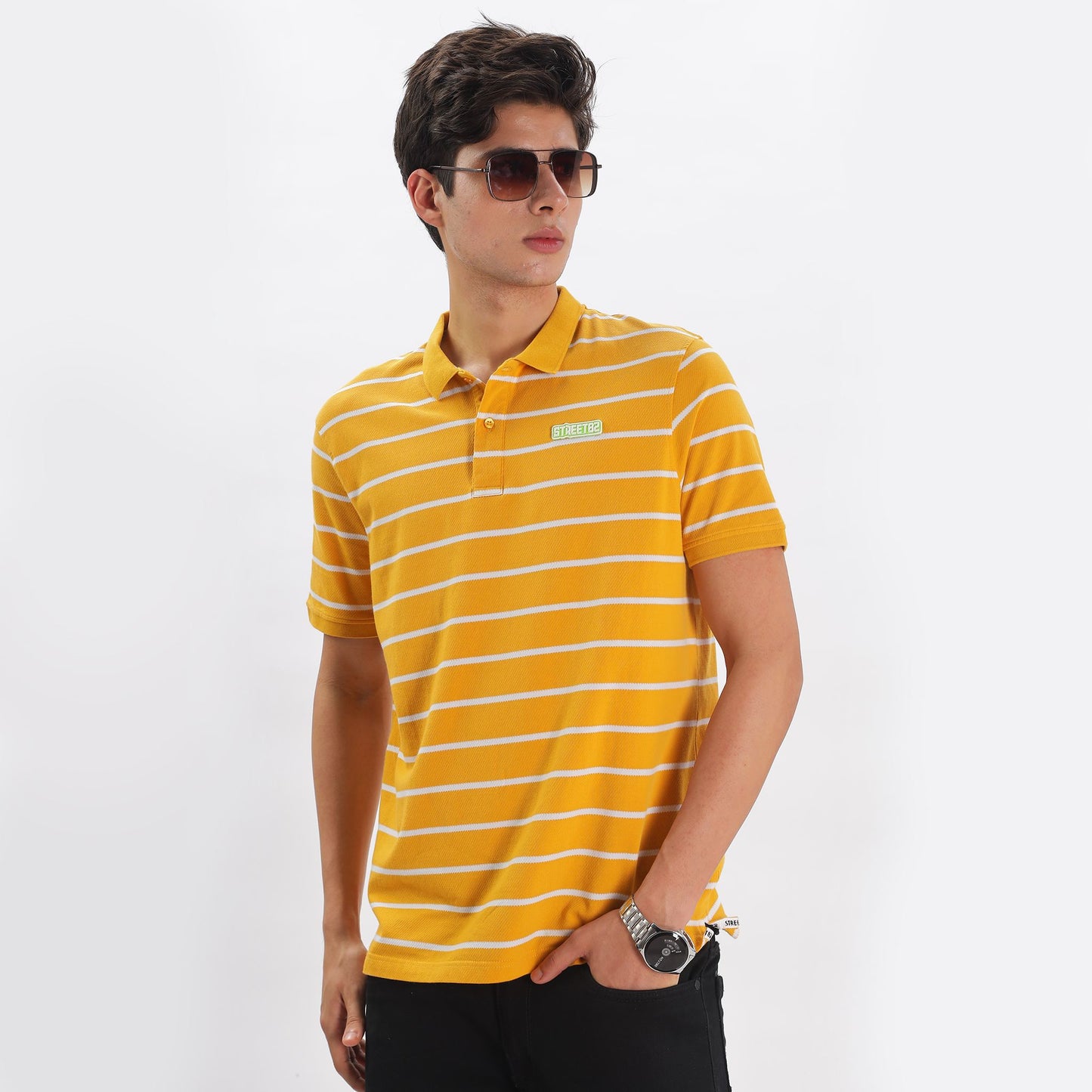 Mens Polo Collar T-shirt with  stripes