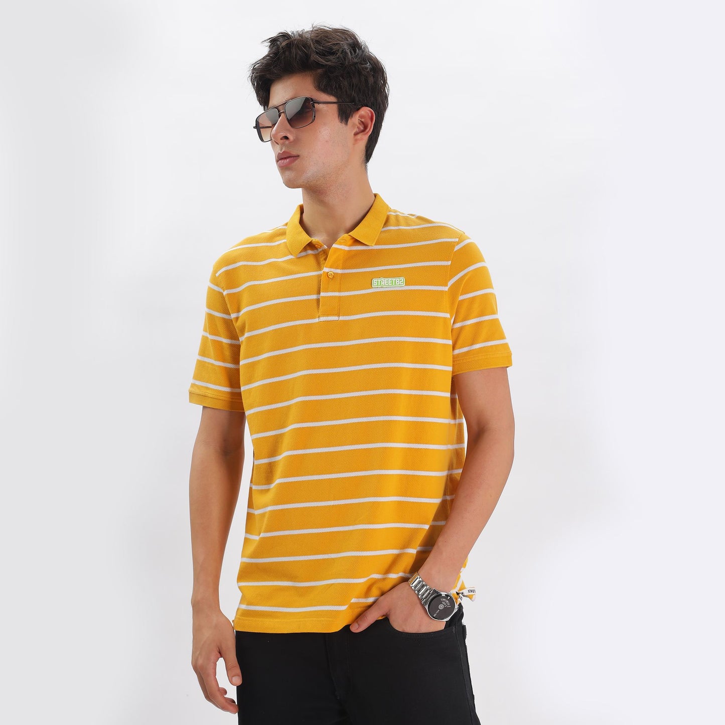 Mens Polo Collar T-shirt with  stripes