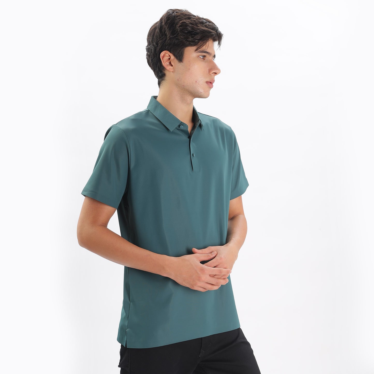 Men Polo Collar T-shirt with Seamless Sleeves