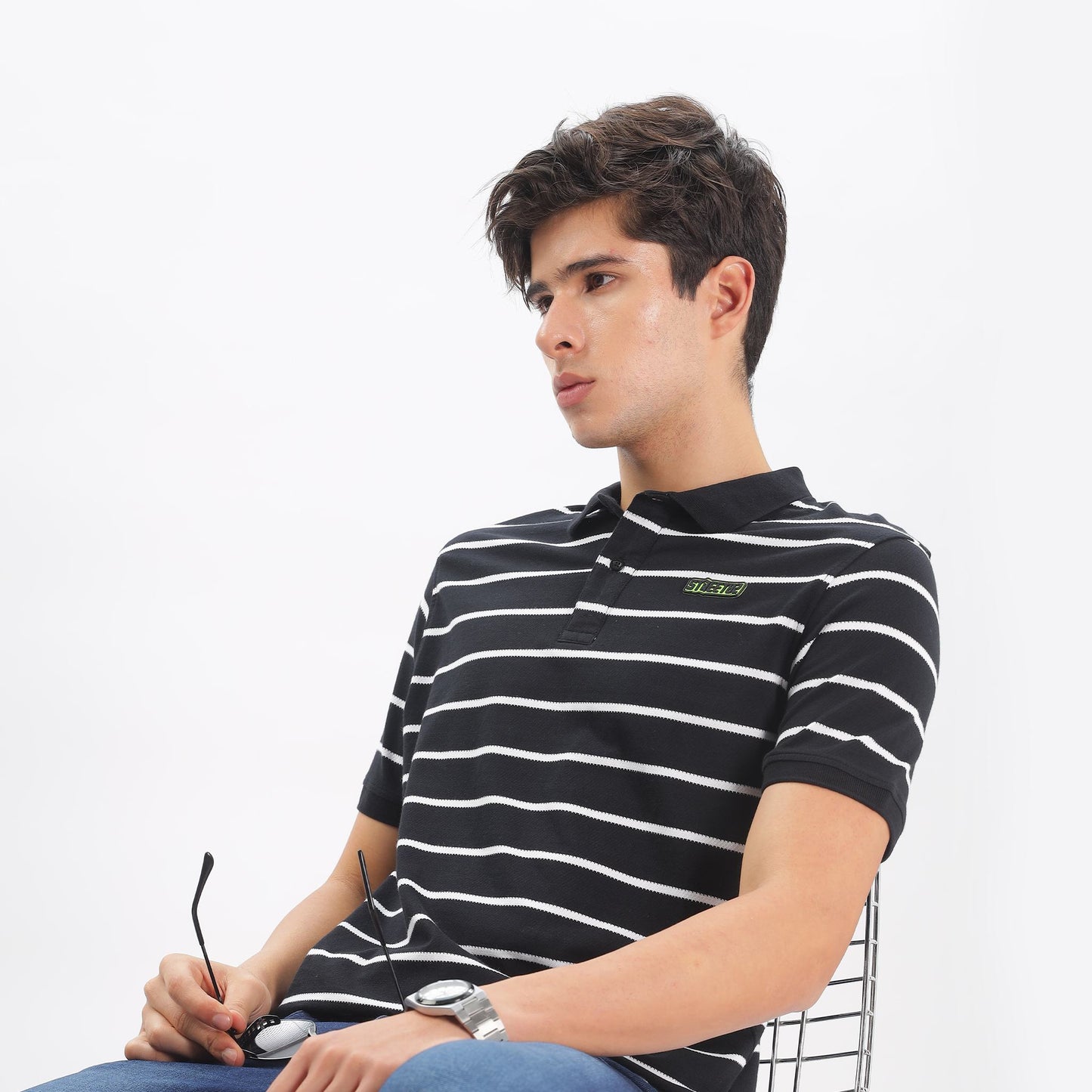 Mens Polo Collar T-shirt with  stripes