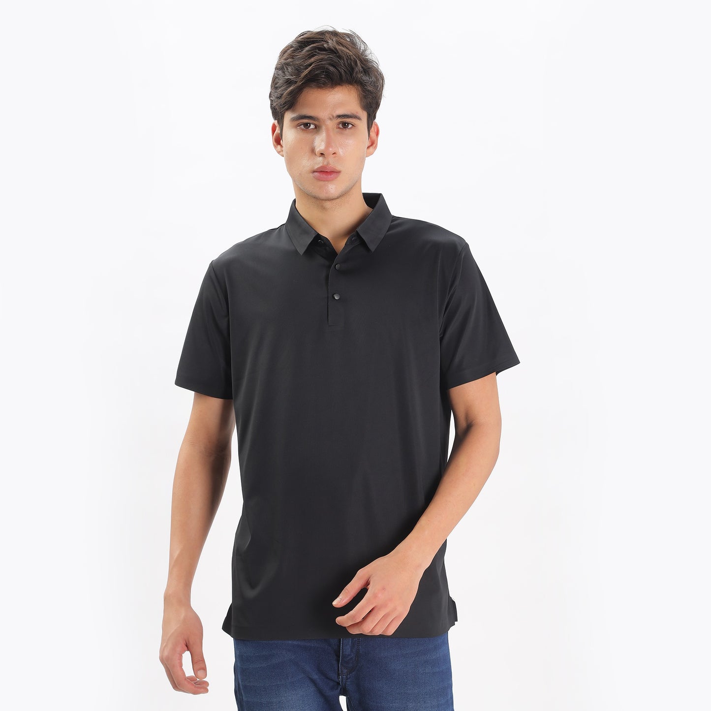 Men Polo Collar T-shirt with Seamless Sleeves