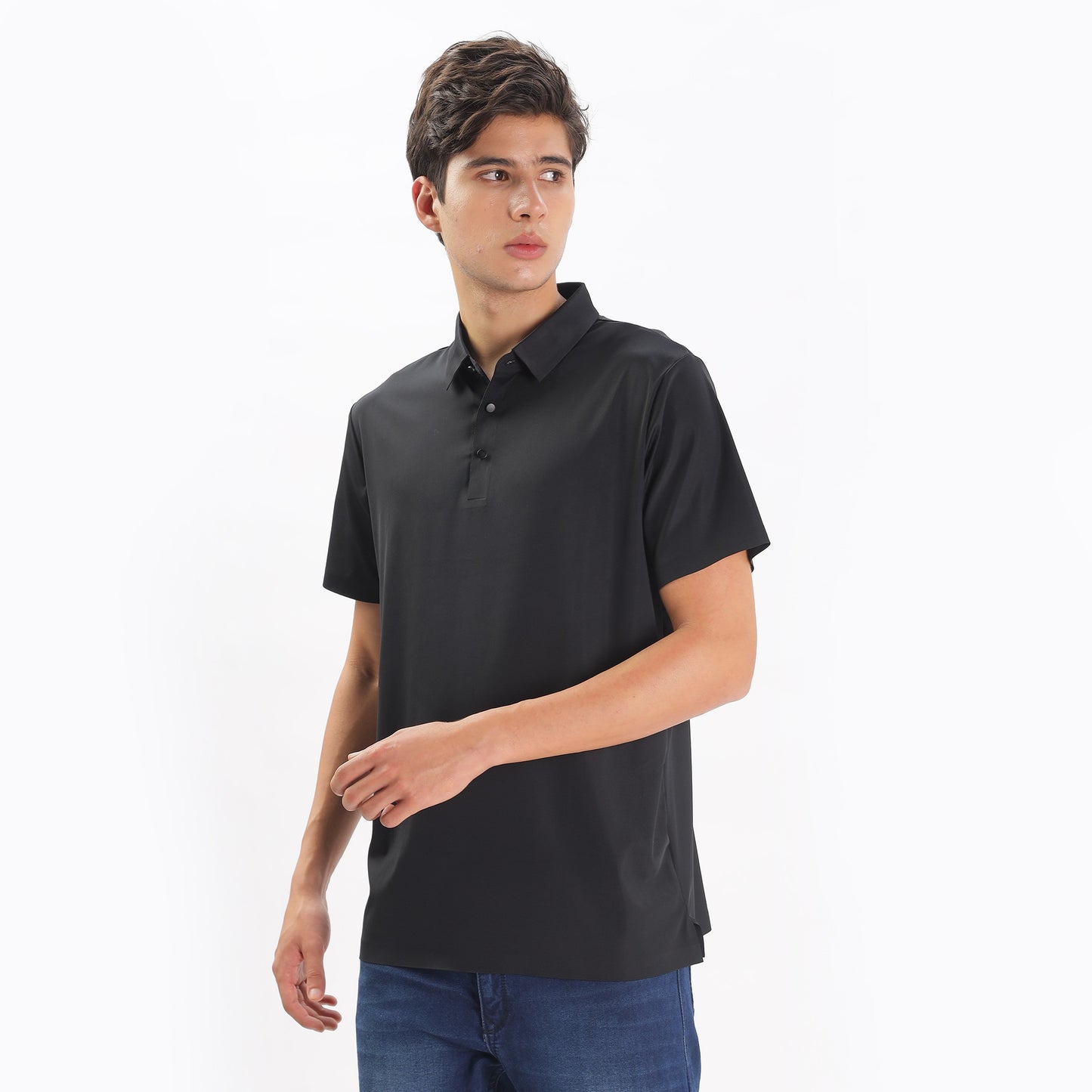 Men Polo Collar T-shirt with Seamless Sleeves