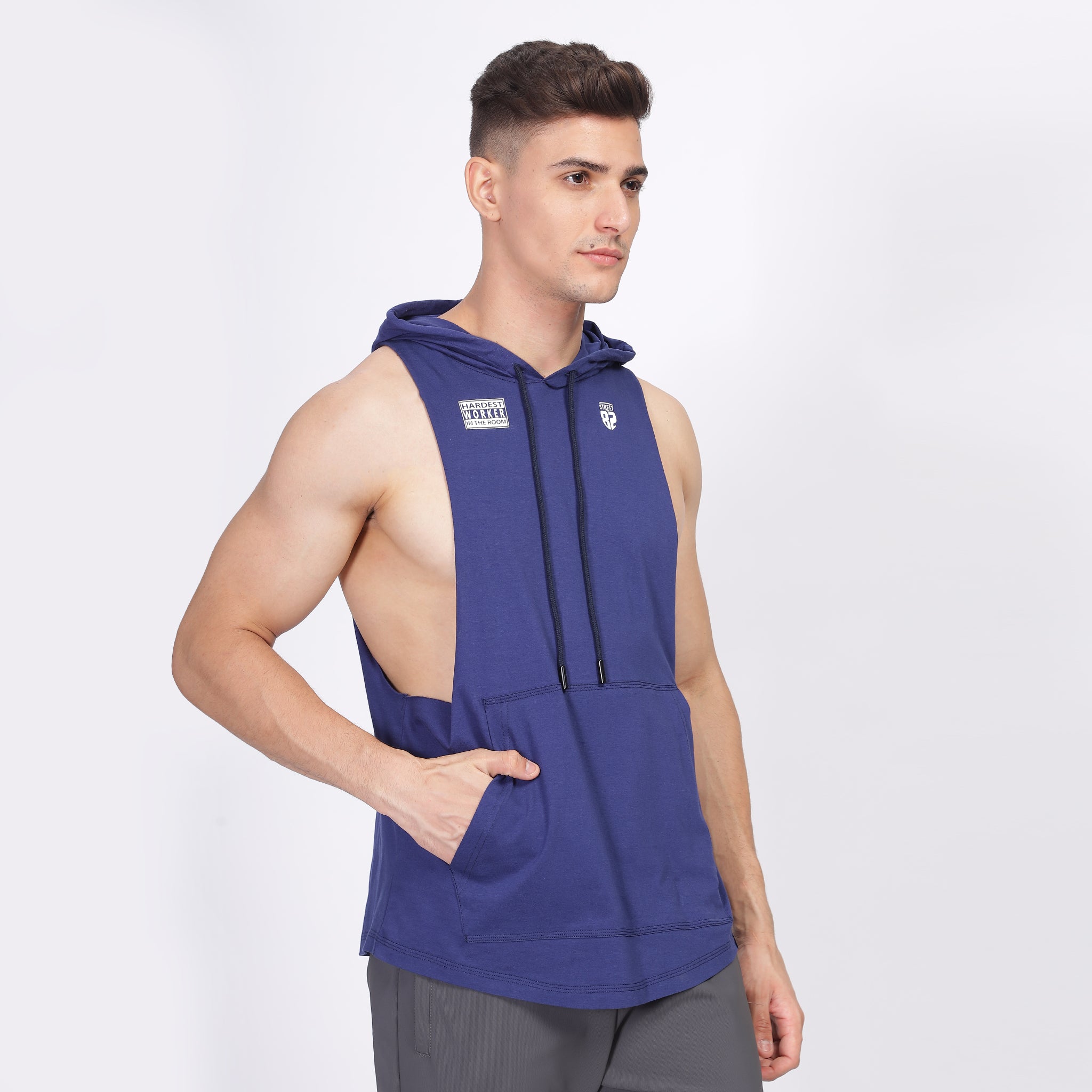 Mens drawstring hooded vest