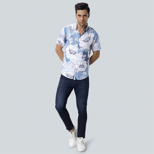 Rayon Flower Tracing Printed Light Blue Shirts for Men