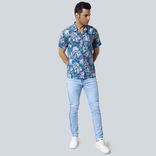Rayon Flower and Leaf Print Green Shirts for Men