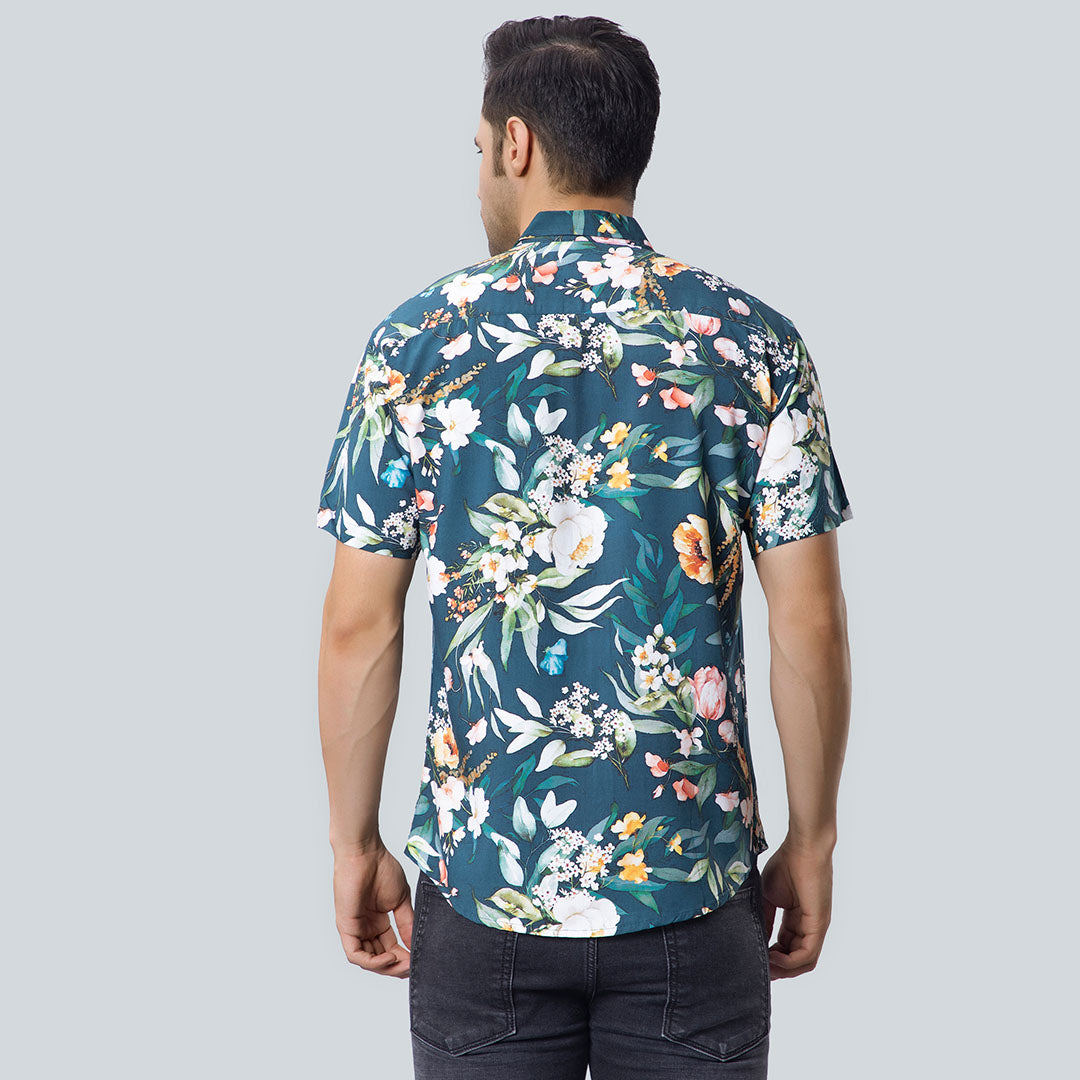 Rayon Jungle Design Printed Green Shirts for Men