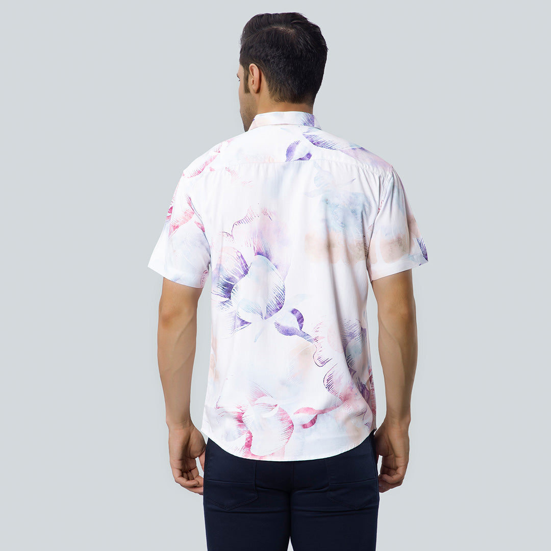 Rayon Tropical Printed Off White Shirts for Men