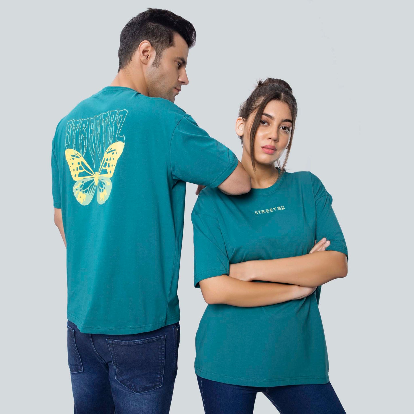 Butterfly back print, Solid Lycra Jersey Oversize T-shirt