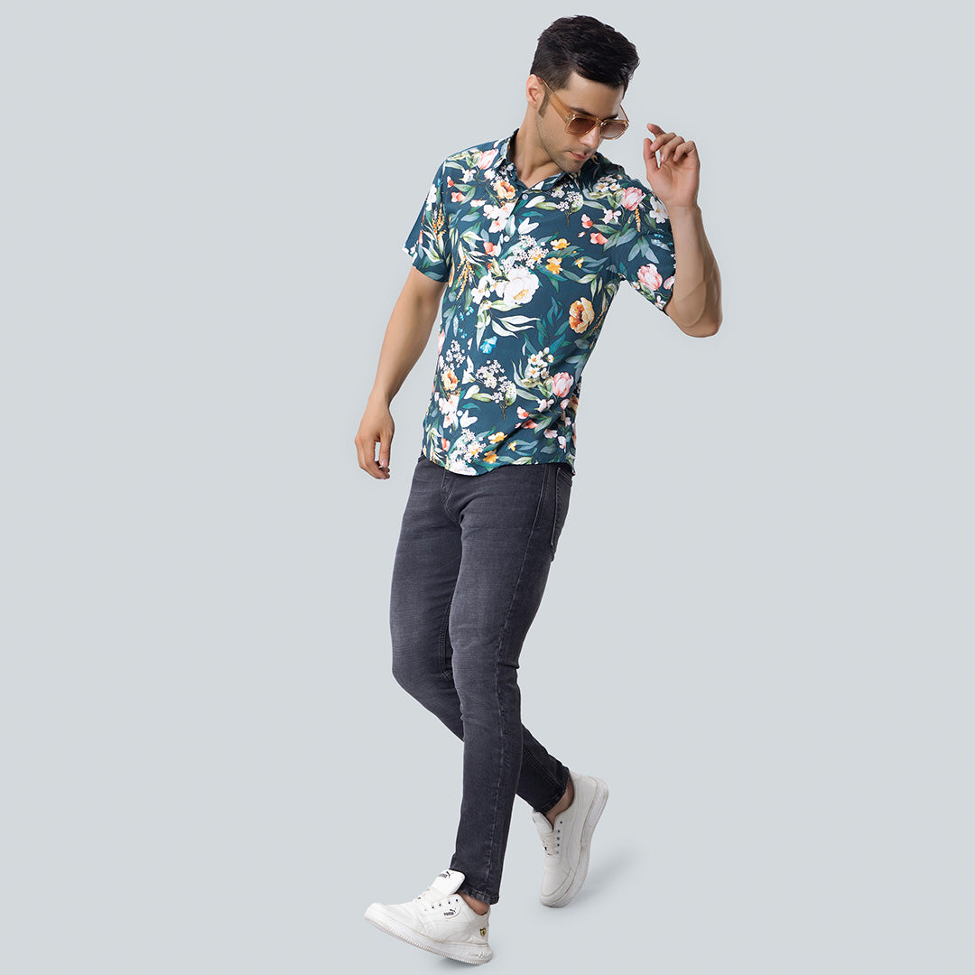 Rayon Jungle Design Printed Green Shirts for Men