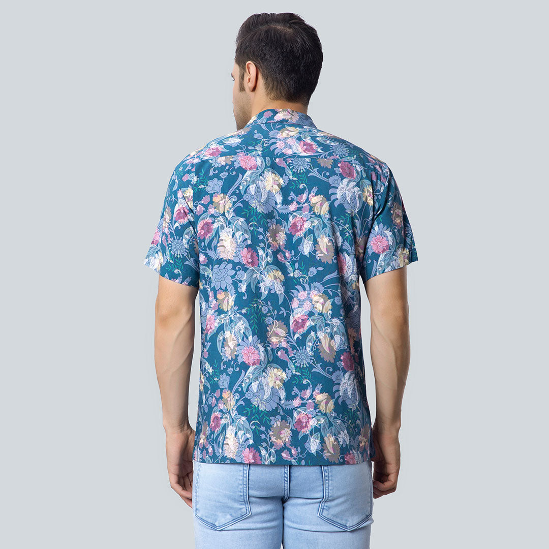 Rayon Flower and Leaf Print Green Shirts for Men