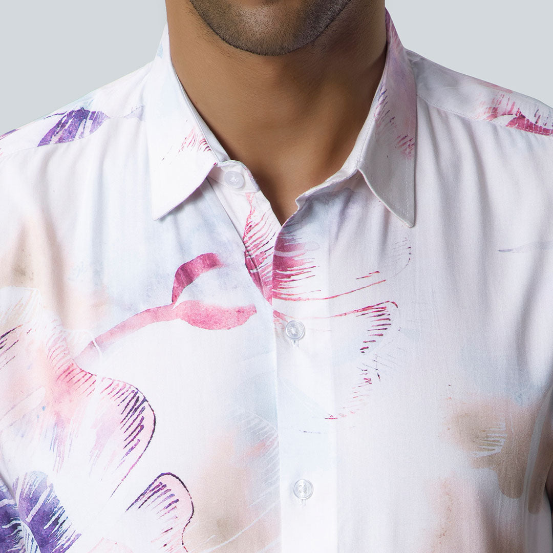 Rayon Tropical Printed Off White Shirts for Men
