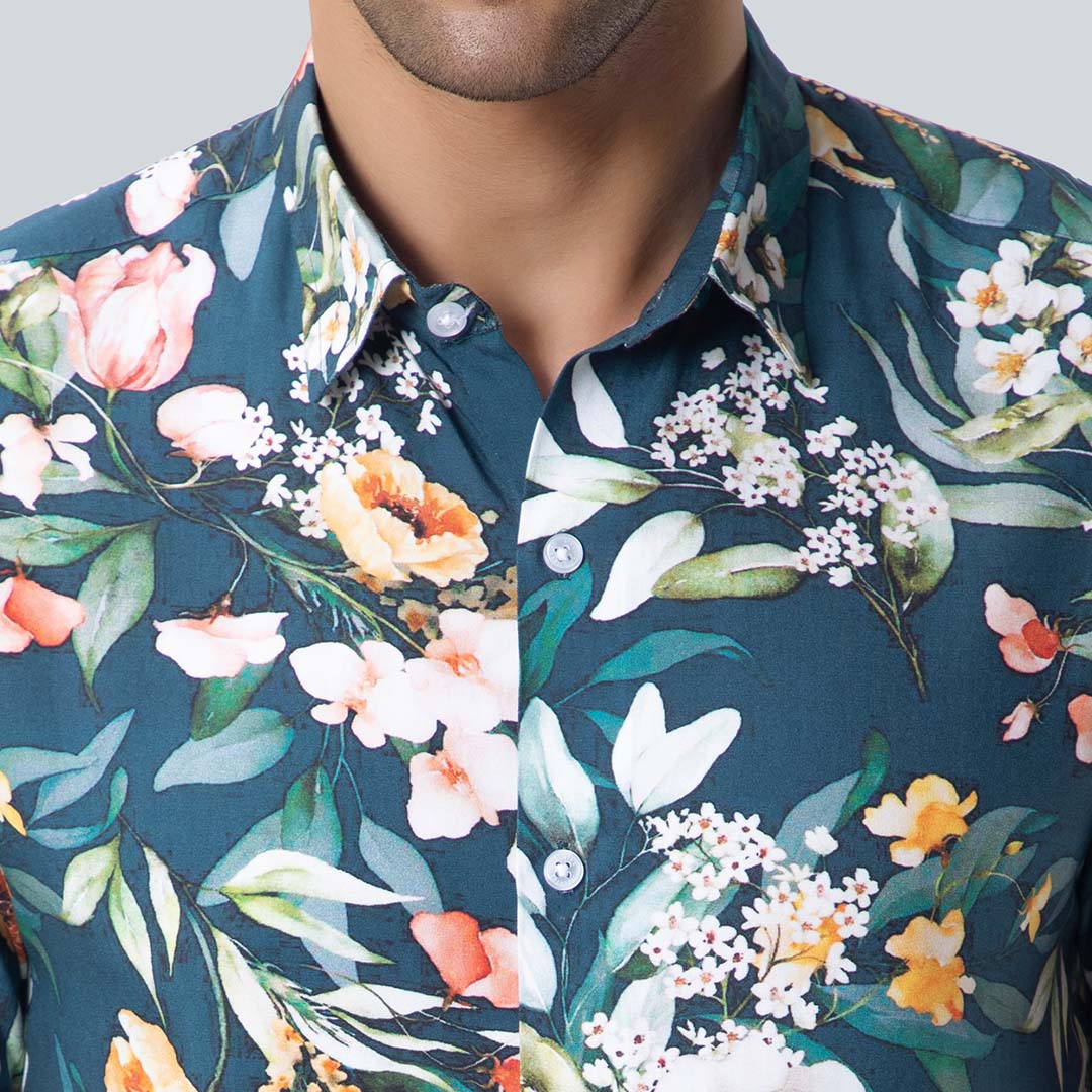 Rayon Jungle Design Printed Green Shirts for Men