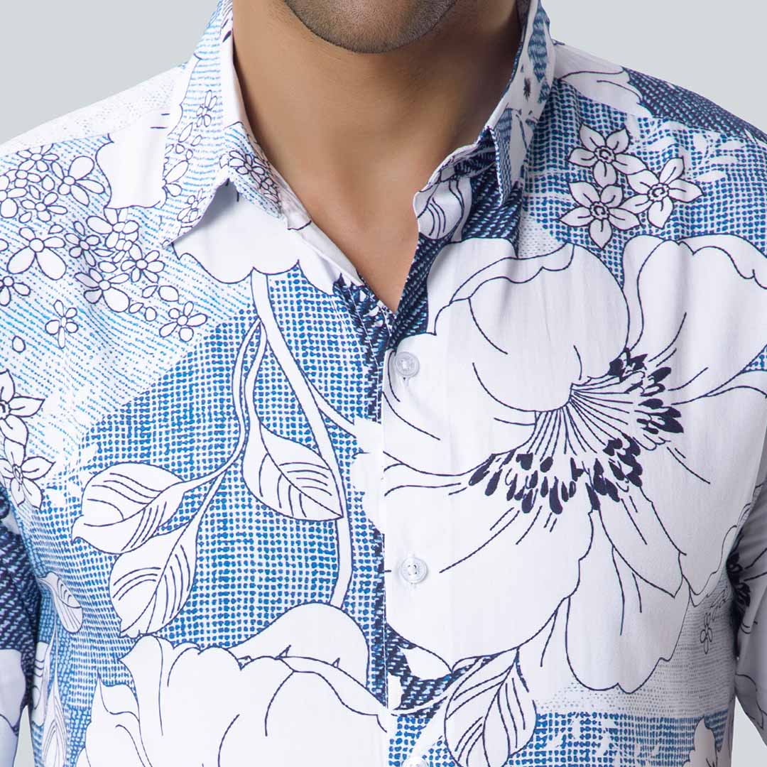 Rayon Flower Tracing Printed Light Blue Shirts for Men